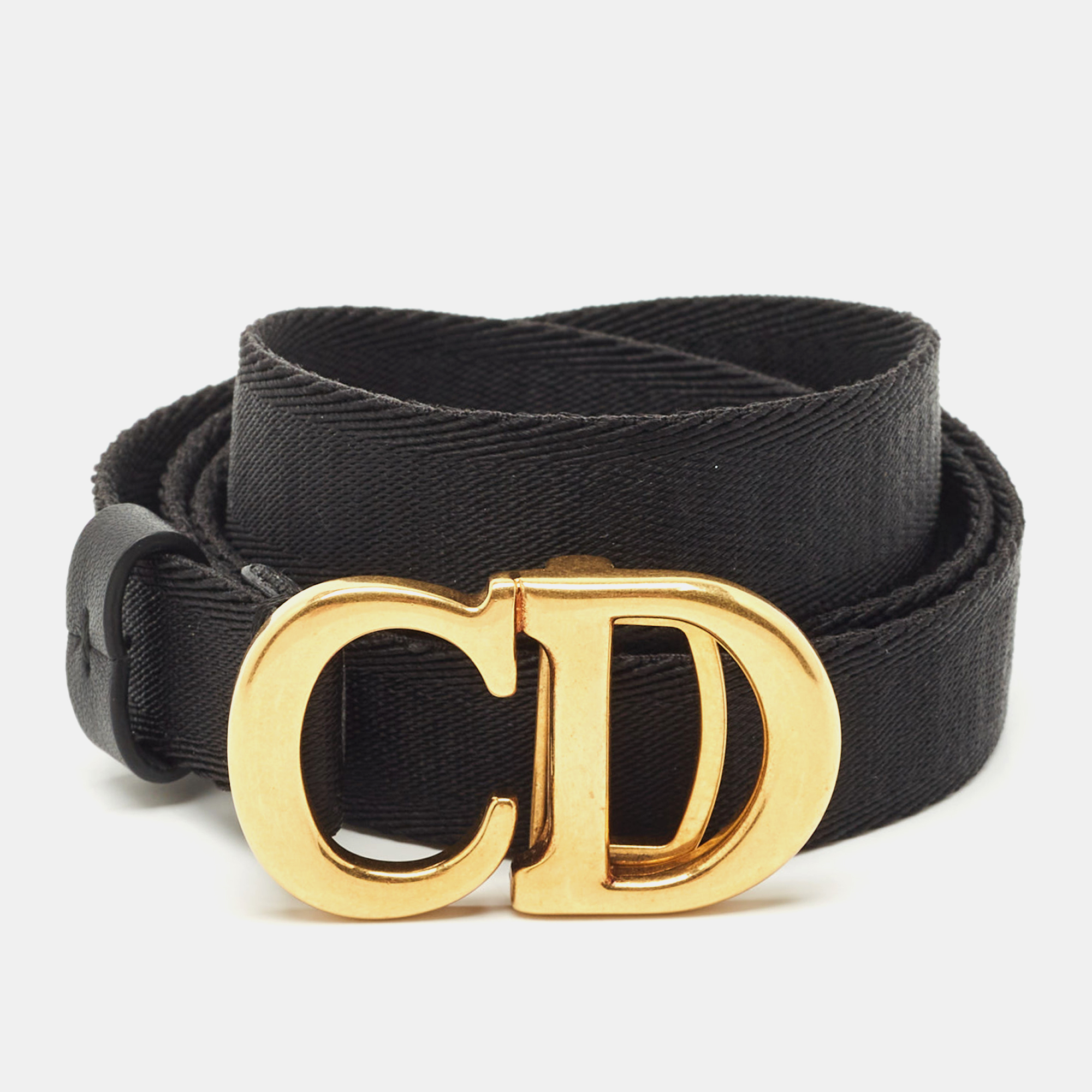 

Dior Black Canvas and Leather CD Logo Slim Belt