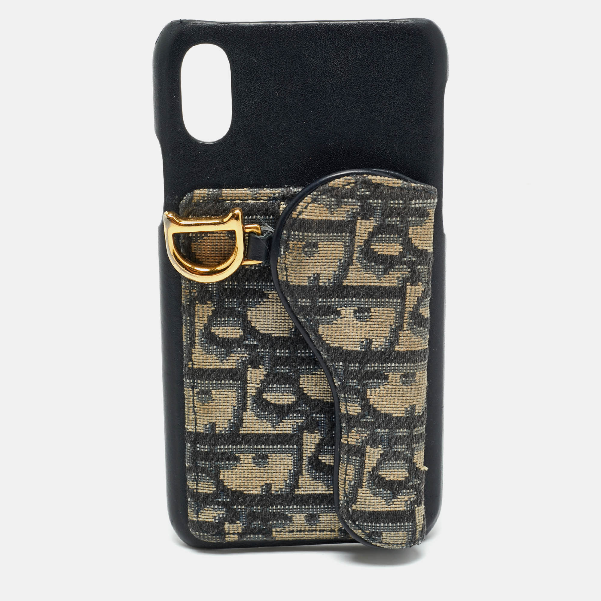 Pre-owned Dior Blue Oblique Canvas And Leather Iphone X Case