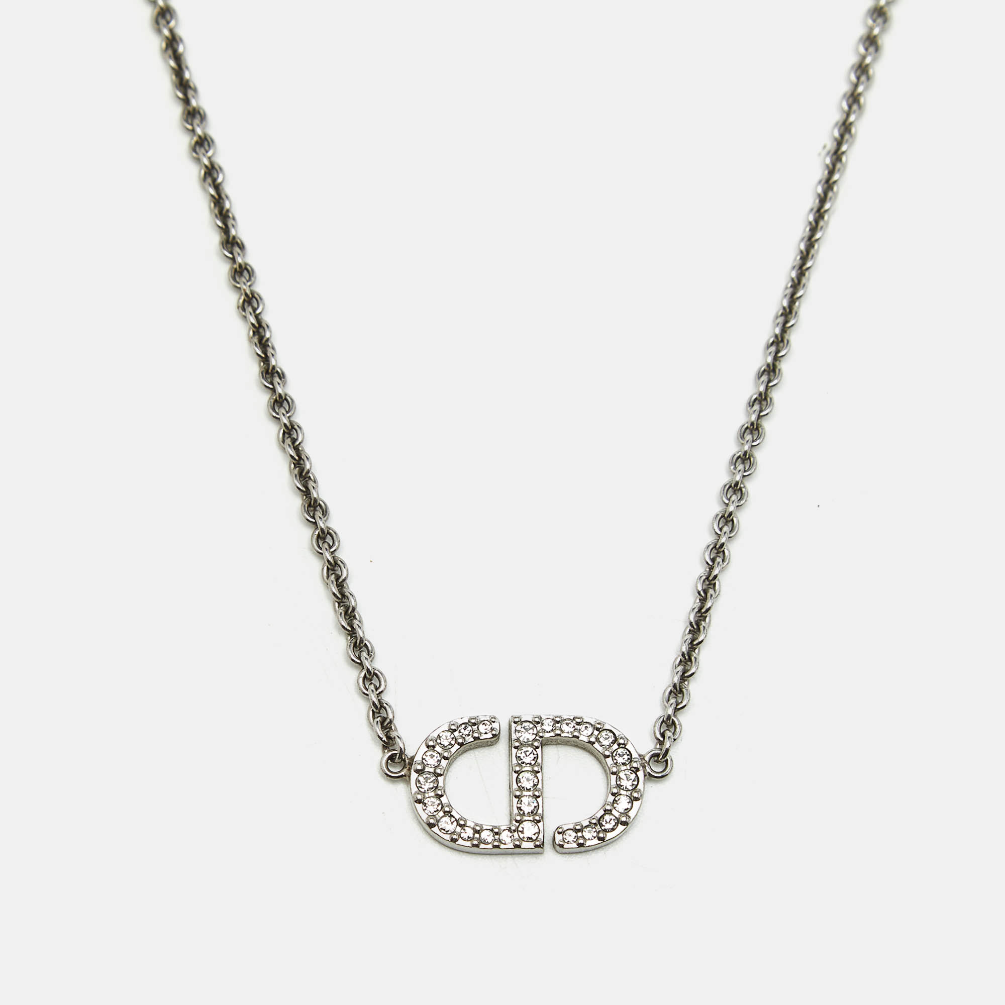 

Dior CD Logo Crystal Silver Tone Necklace