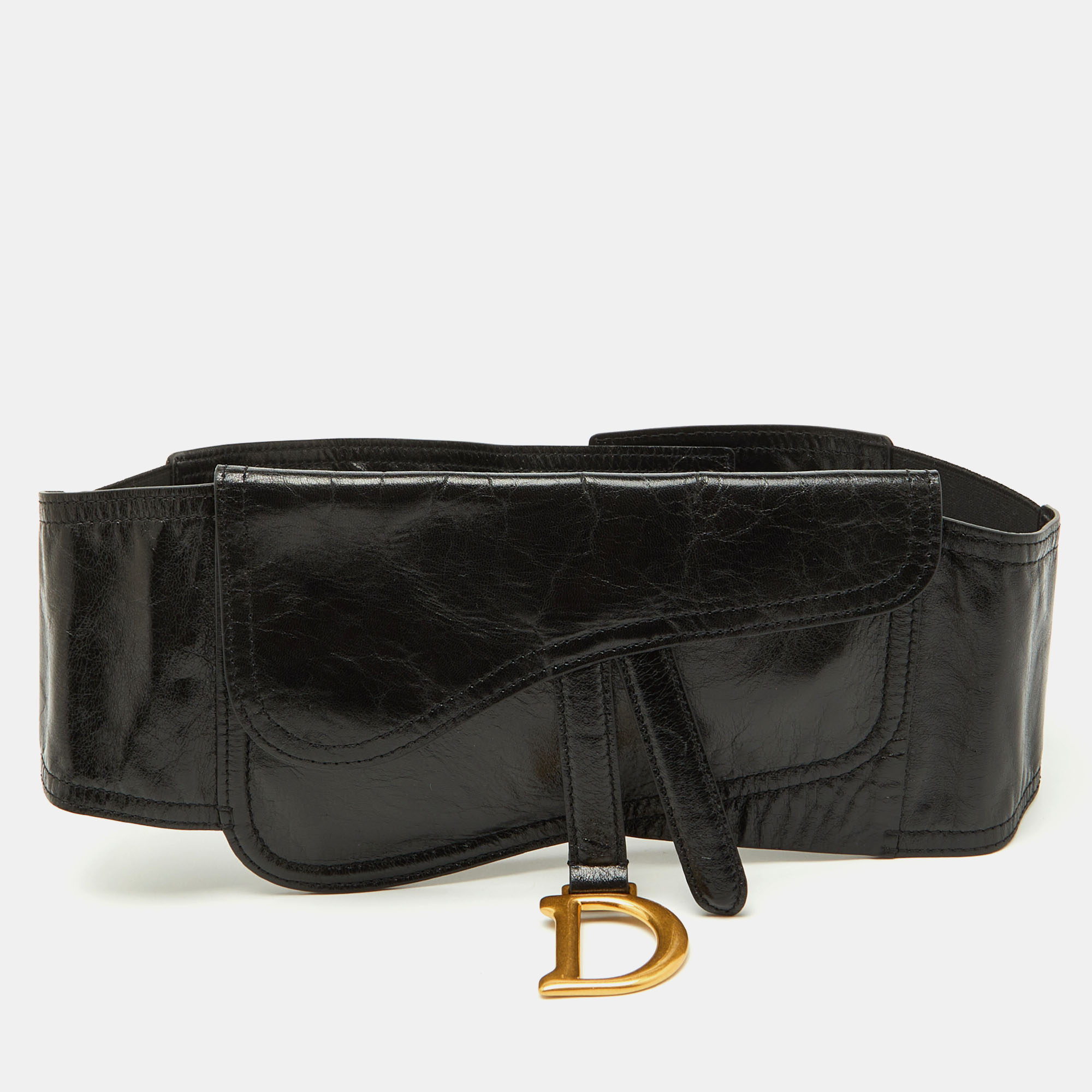 

Dior Black Crinkled Leather Saddle Wrap Belt