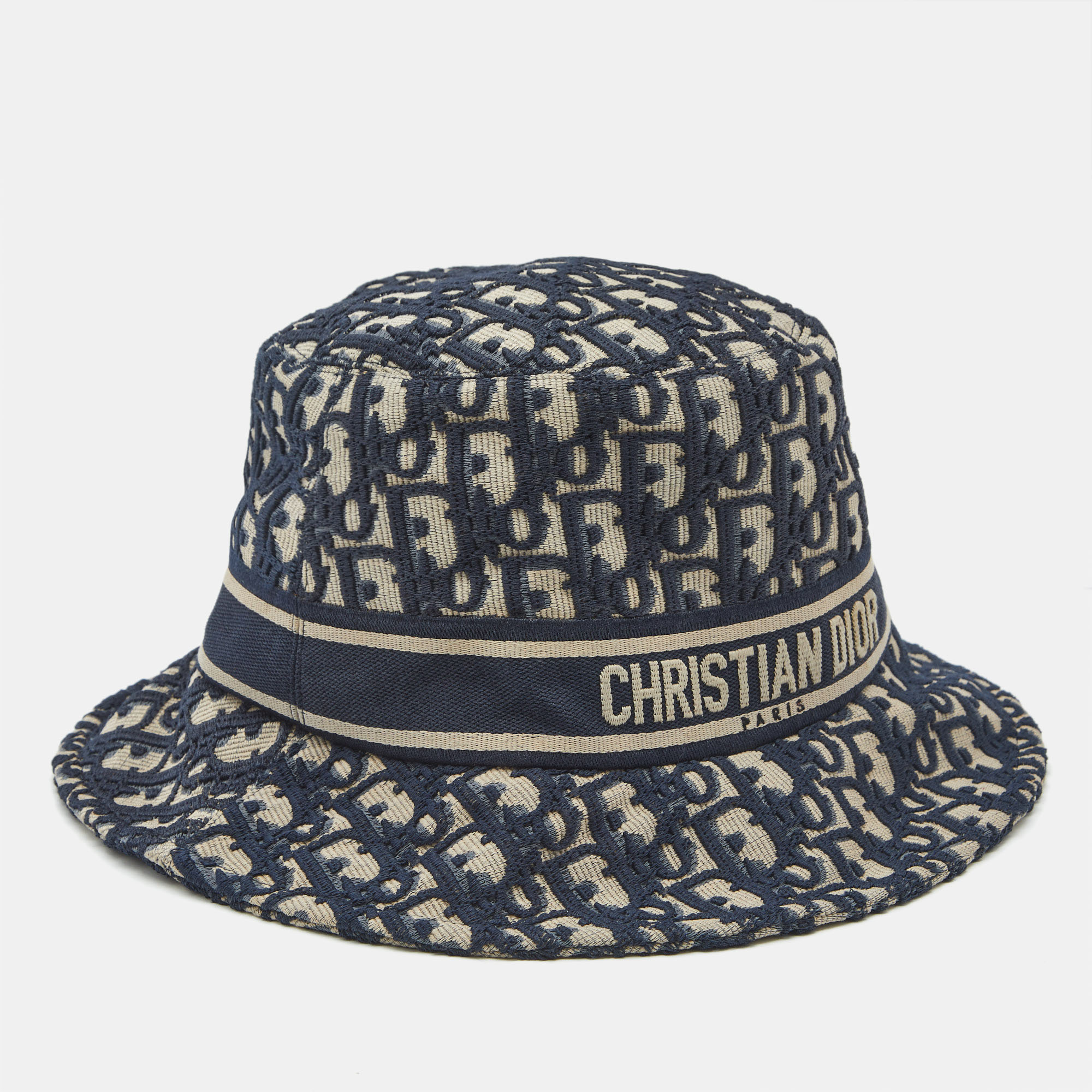 Pre-owned Dior Christian  Blue Oblique Jacquard Bucket Hat