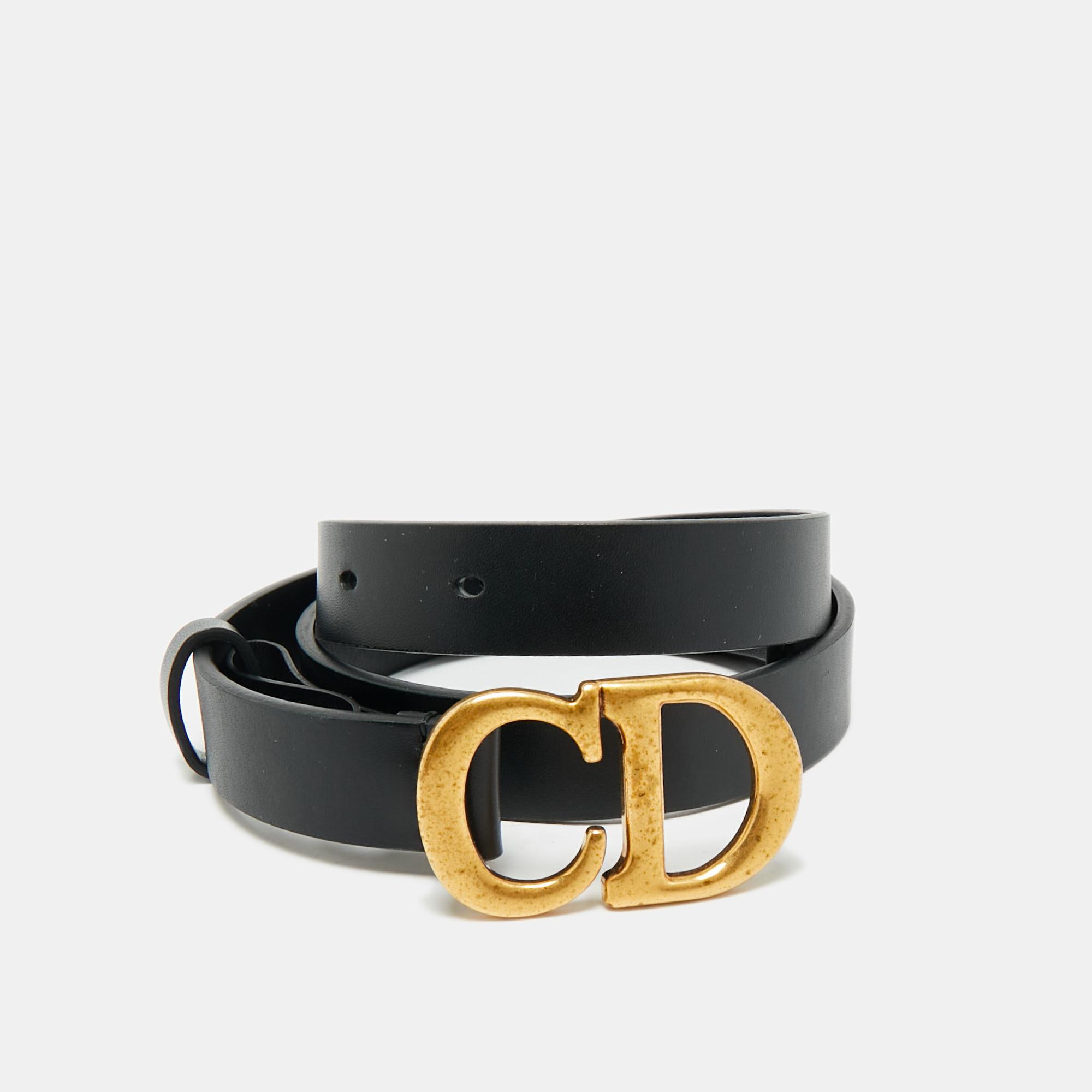 Pre-owned Dior Black Leather Saddle Slim Belt 70 Cm