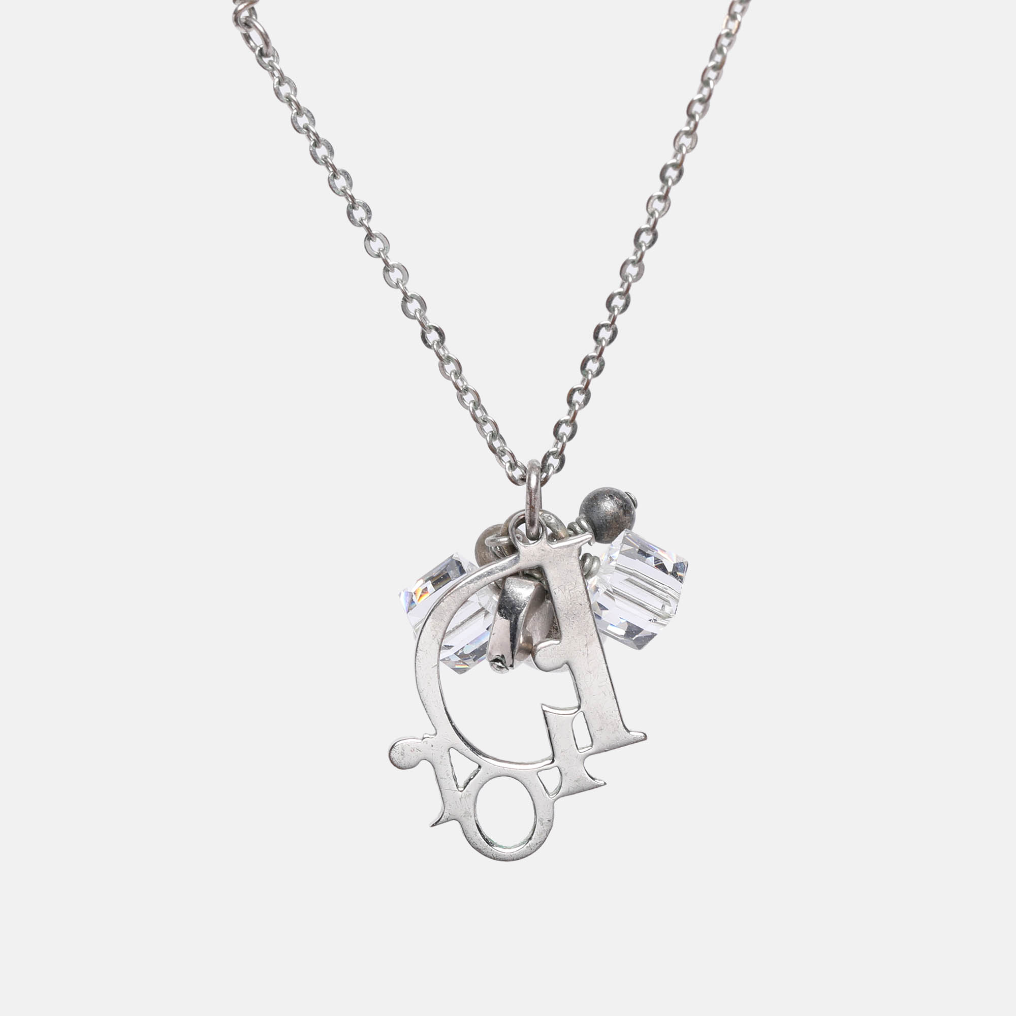 

Dior Silver Tone Oblique Heart Link Necklace