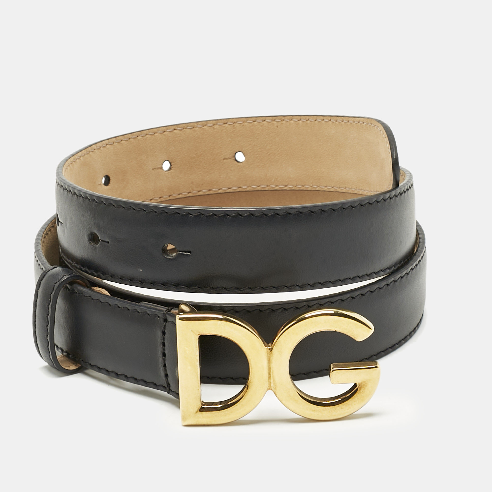 

Dolce & Gabbana Black Leather DG Logo Waist Belt 80CM