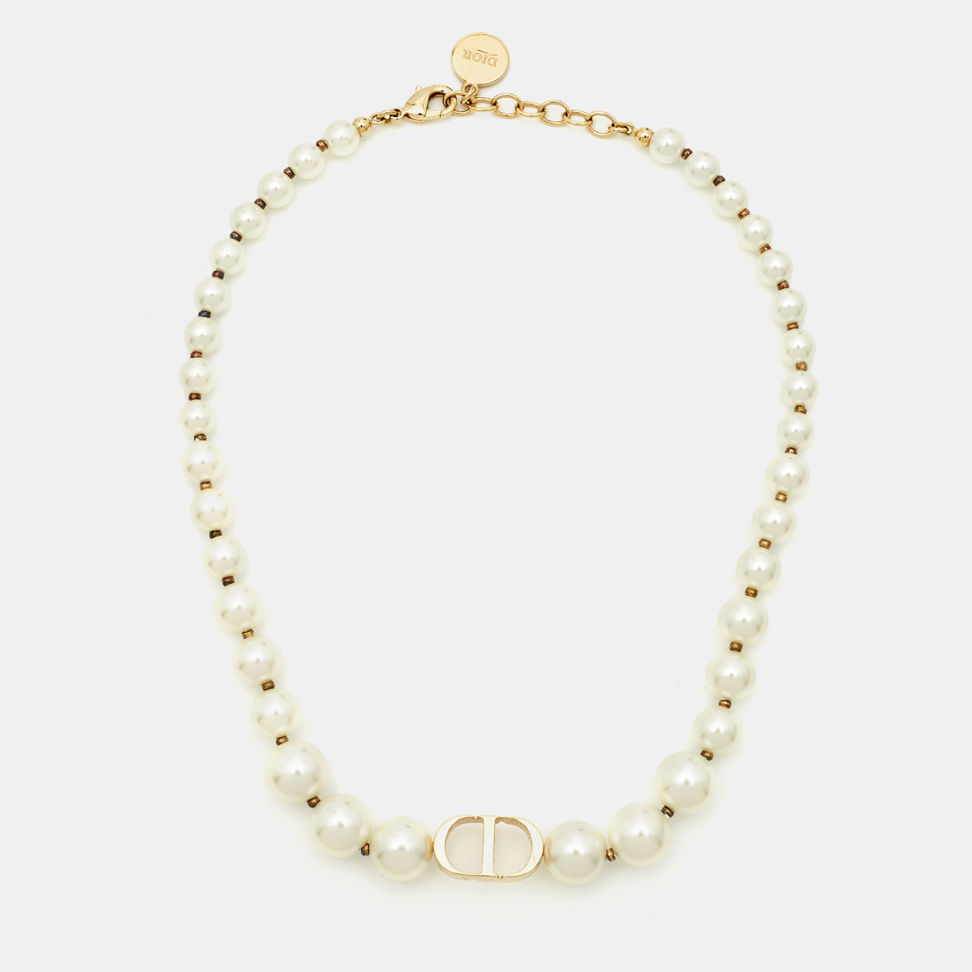 

Dior 30 Montaigne CD Faux Pearl Gold Tone Necklace