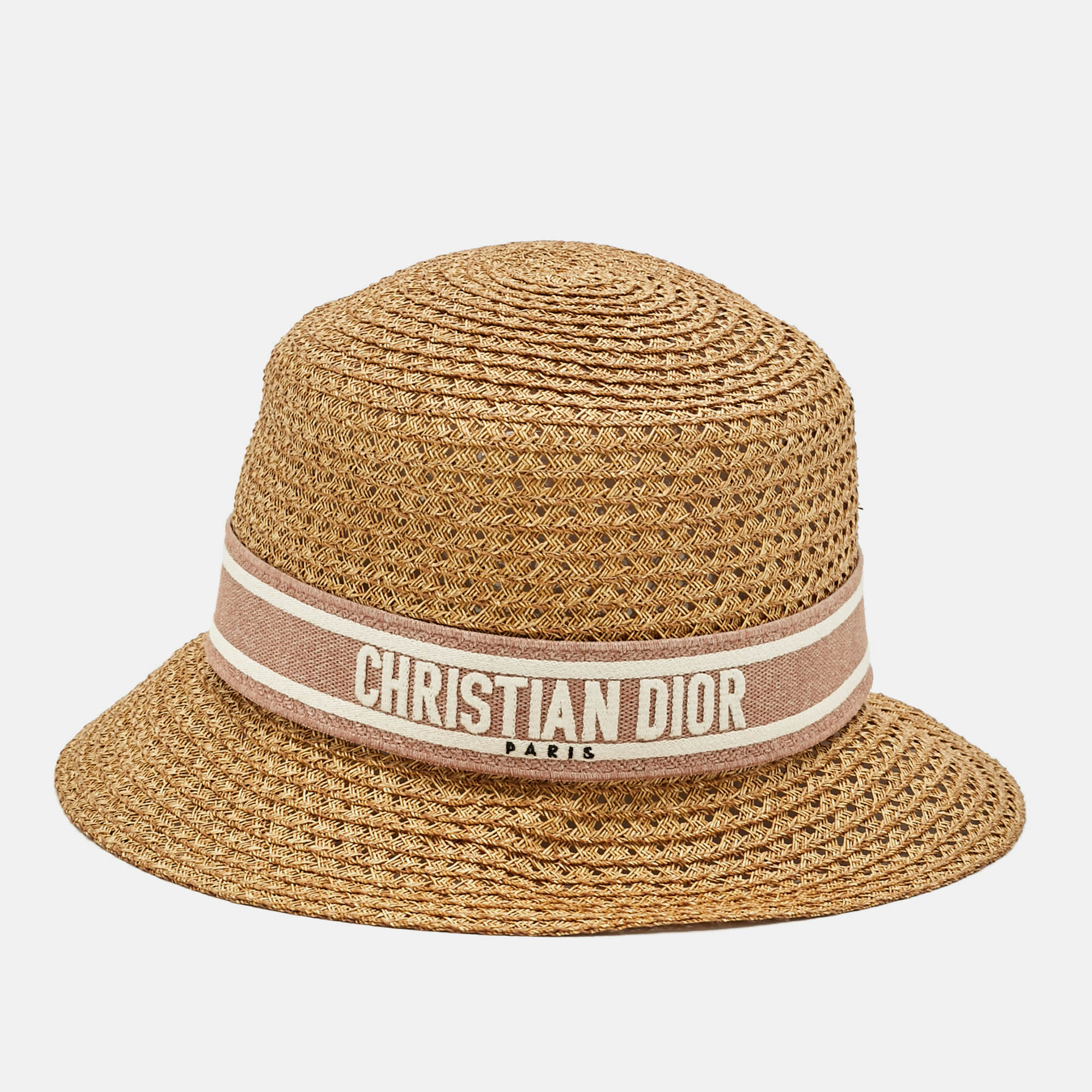 

Christian Dior Beige Logo Straw Bucket Hat Size, Brown
