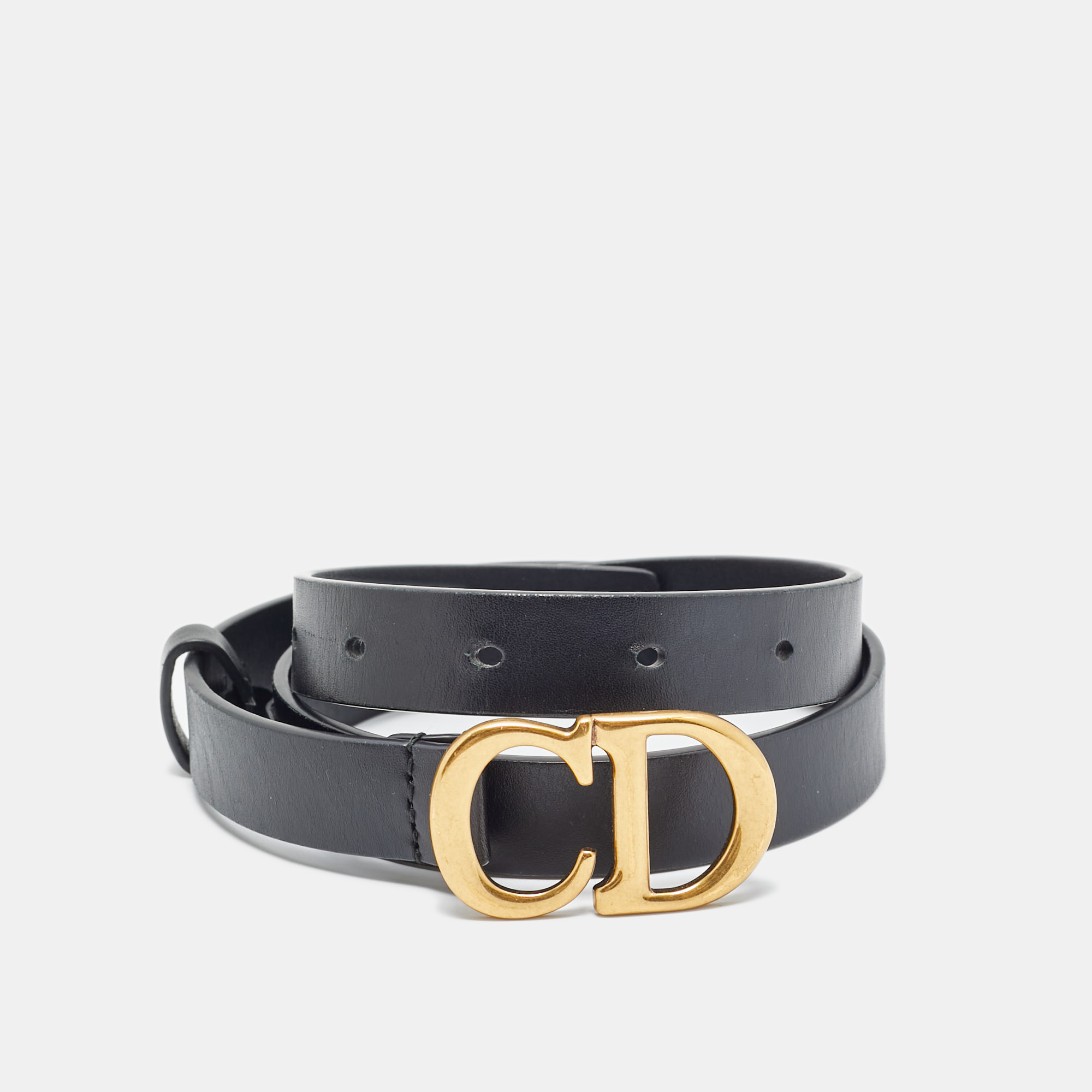 Dior Black Leather CD Logo Slim Belt 70 CM