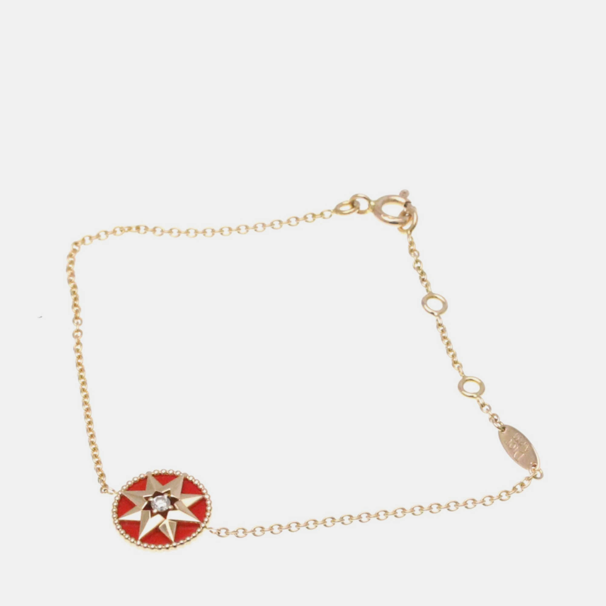 Pre-owned Dior Christian Rose Des Vents Bracelet 18k Pink Gold Carnelian Charm Bracelet