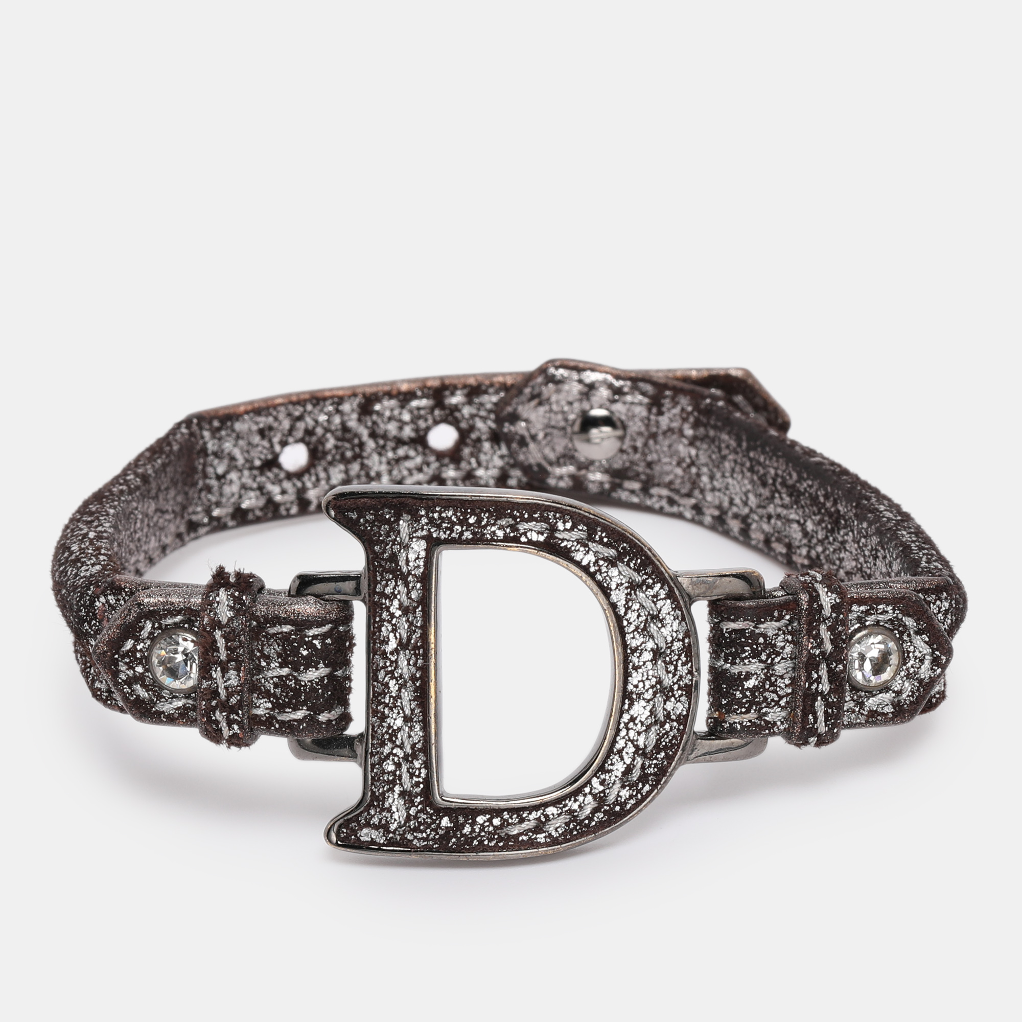 

Dior Metallic Brown Leather D Charm Bracelet