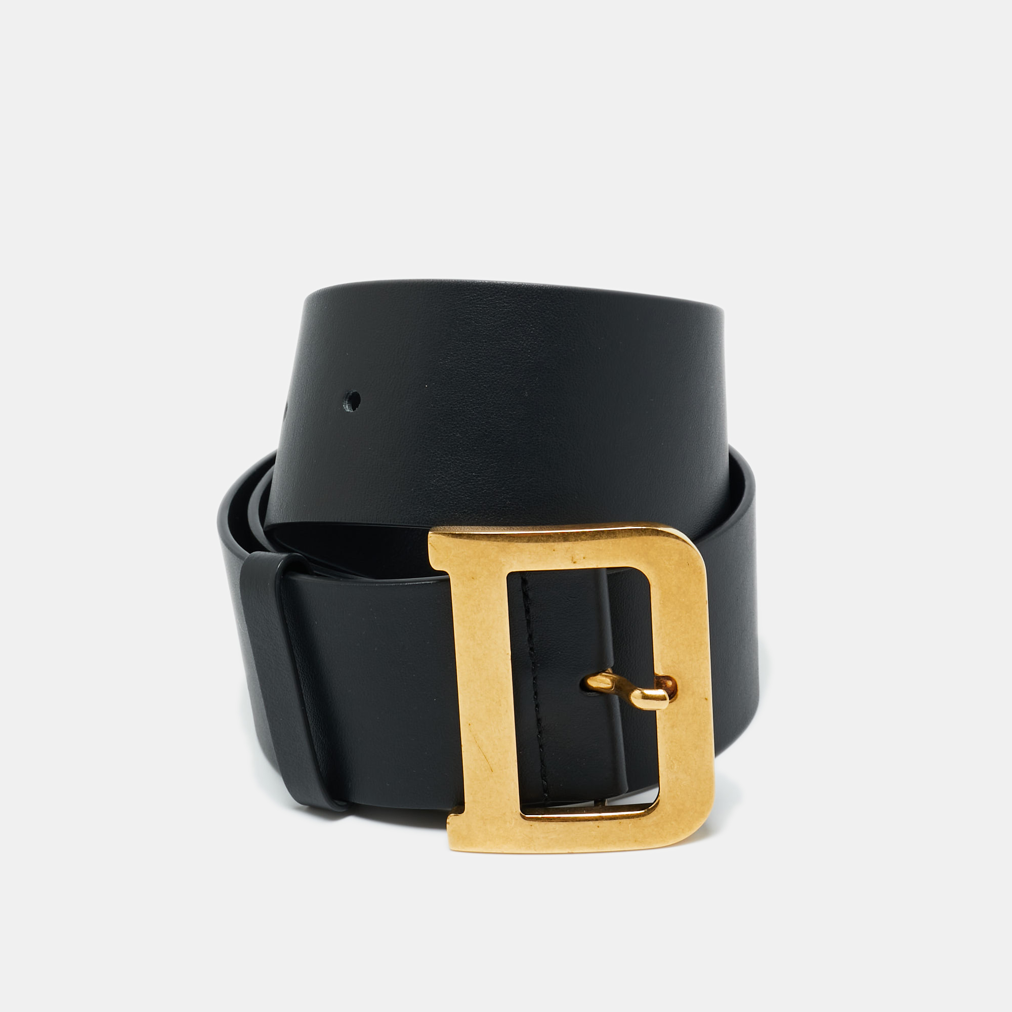 Dior Black Leather DiorQuake Buckle Belt 90CM