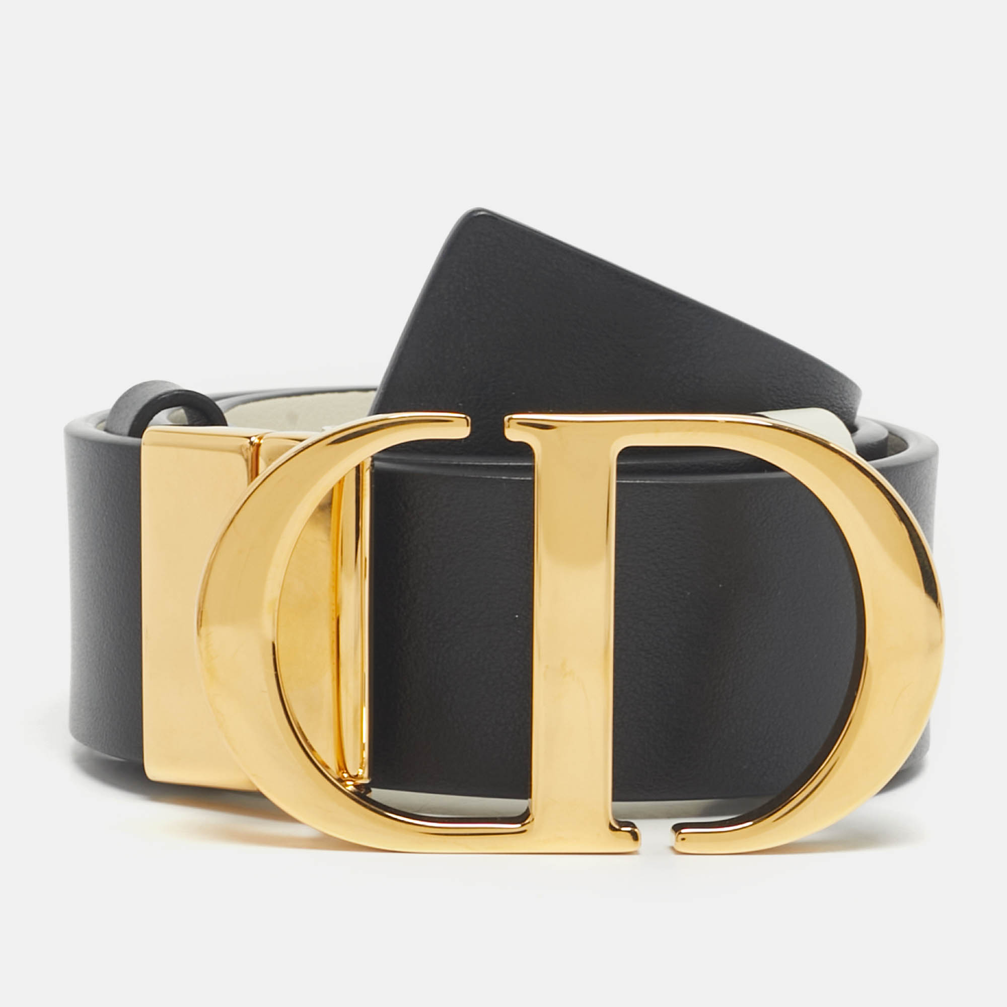 Dior Black/White Leather 30 Montaigne Reversible Belt 65CM
