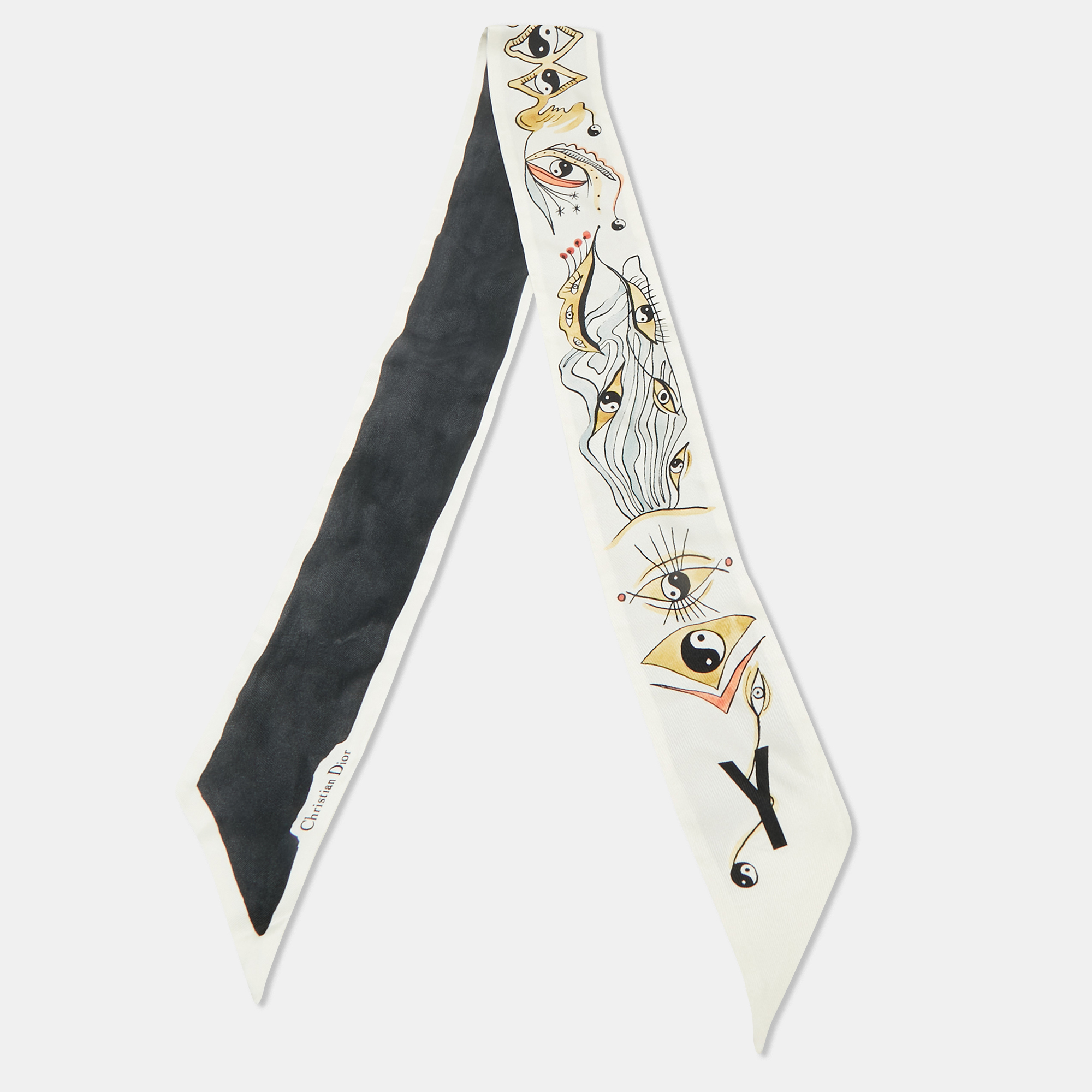 

Christian Dior White Printed Silk Yin-Yang Mitzah