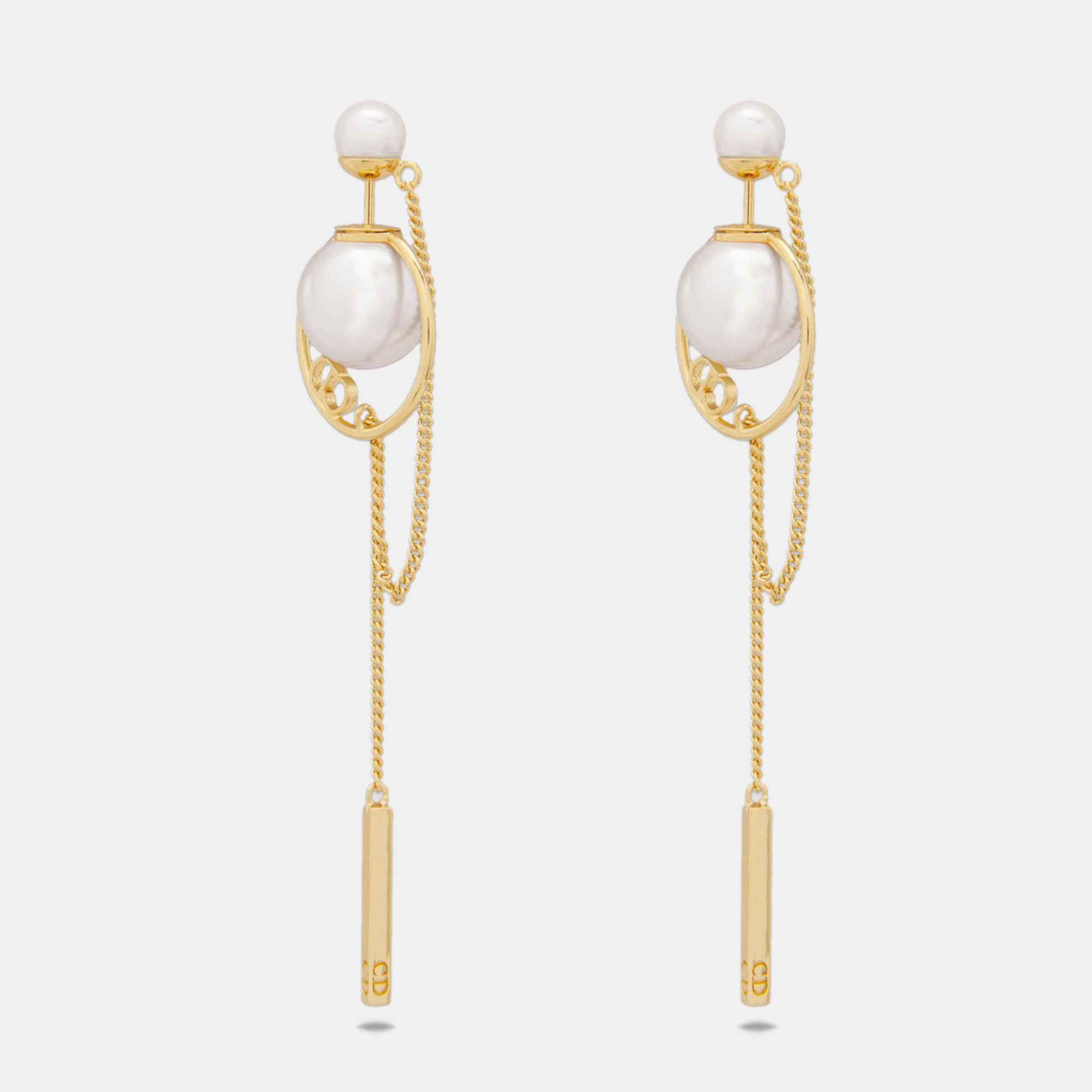 

Dior Tribales Faux Pearl Gold Tone Chain Dangle Earrings