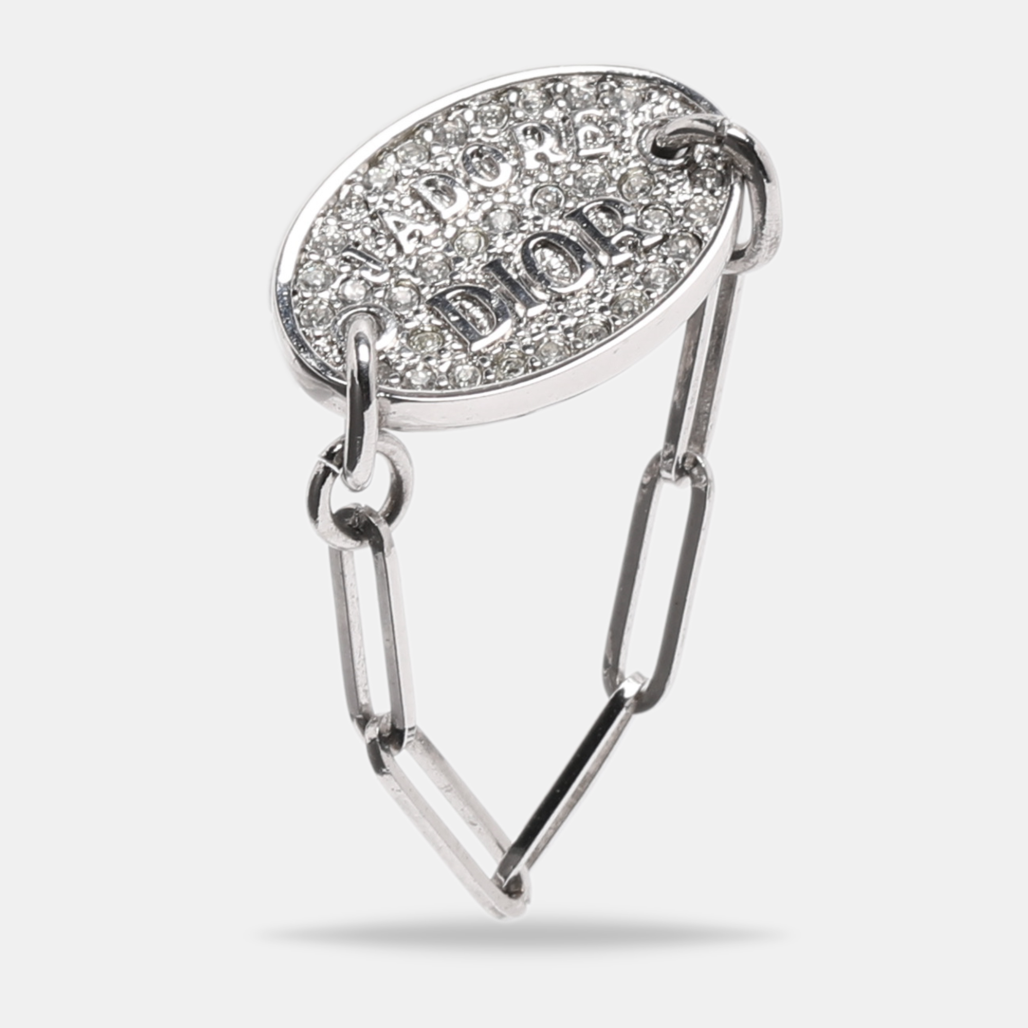 

Dior Silver Tone Metal Crystal J'adore Dior Chain Link Ring