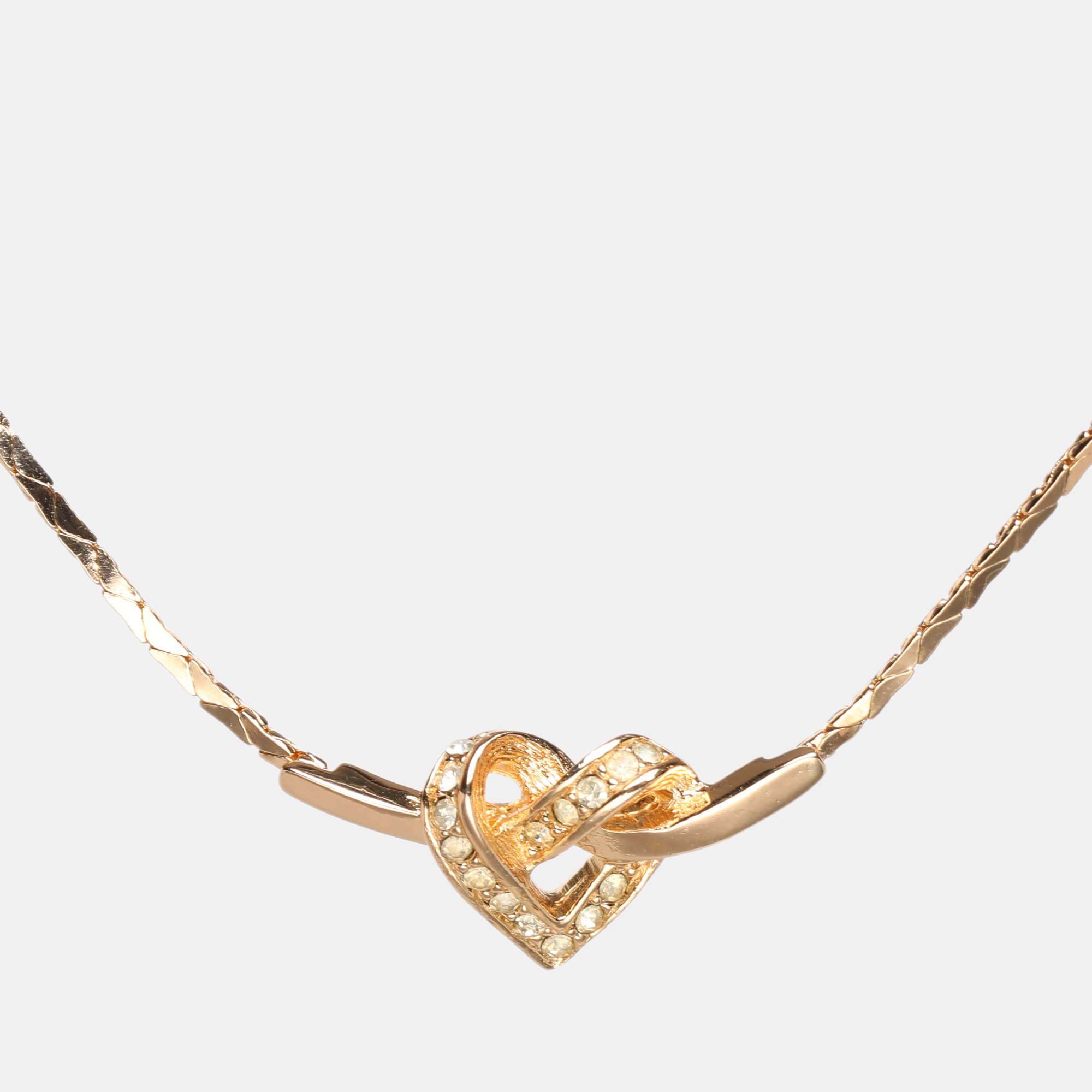 Pre-owned Dior Gold Tone Rhinestone Heart Pendant Necklace