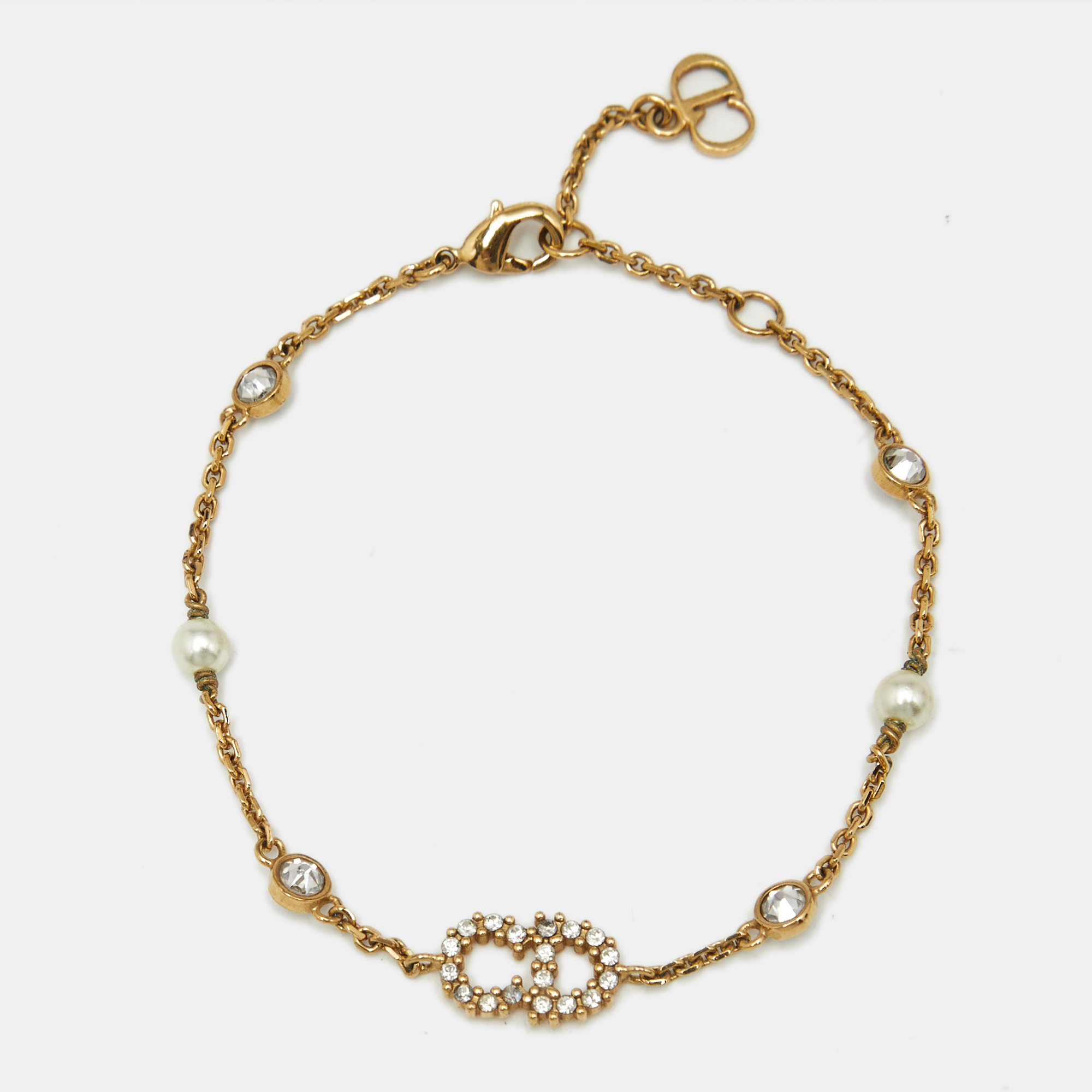 

Dior Clair D Lunes Crystals Faux Pearls Gold Tone Bracelet
