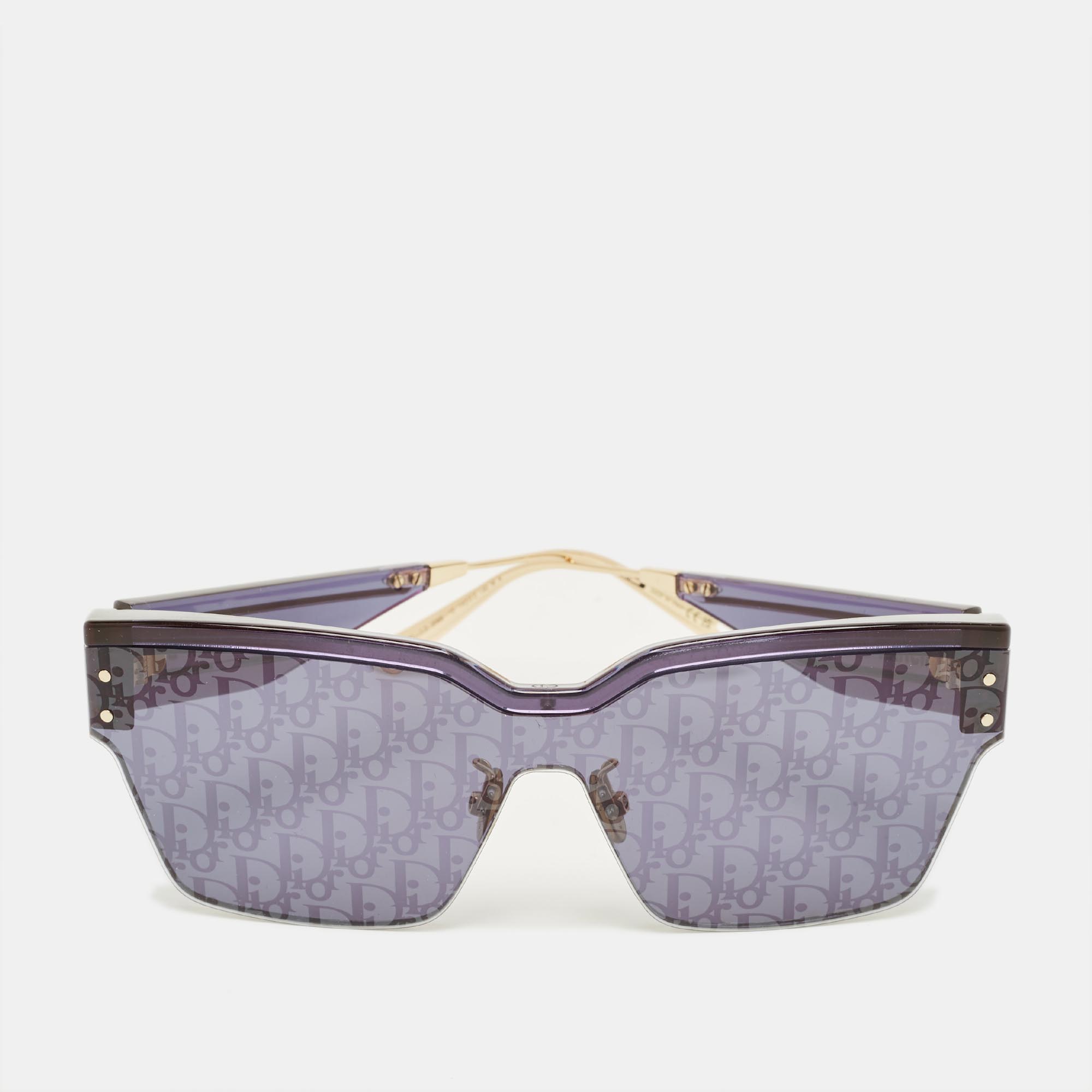 Pre-owned Dior Blue/gold Tone Oblique Club M4u Shield Sunglasses