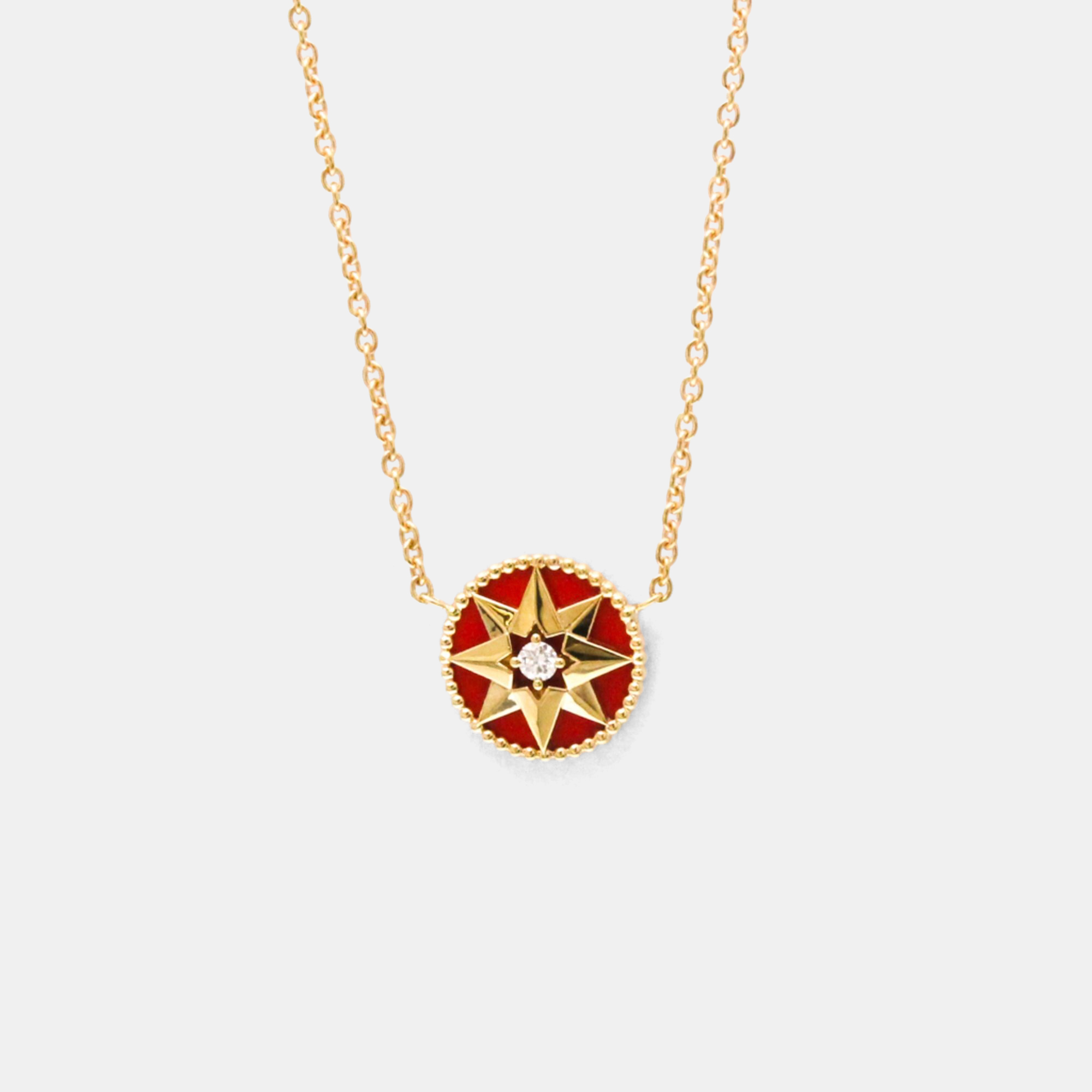 

Christian Dior Rose Des Vents Pink Gold 18K Diamond Necklace Red Color