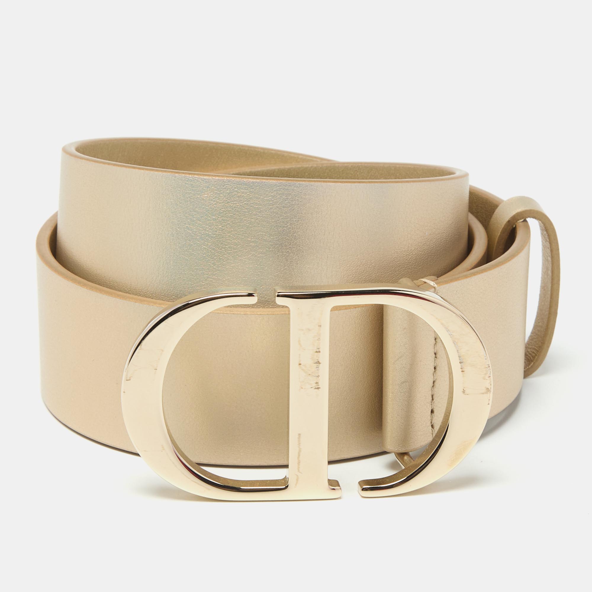 Pre-owned Dior Gold Leather Cd Logo Buckle Belt 90 Cm