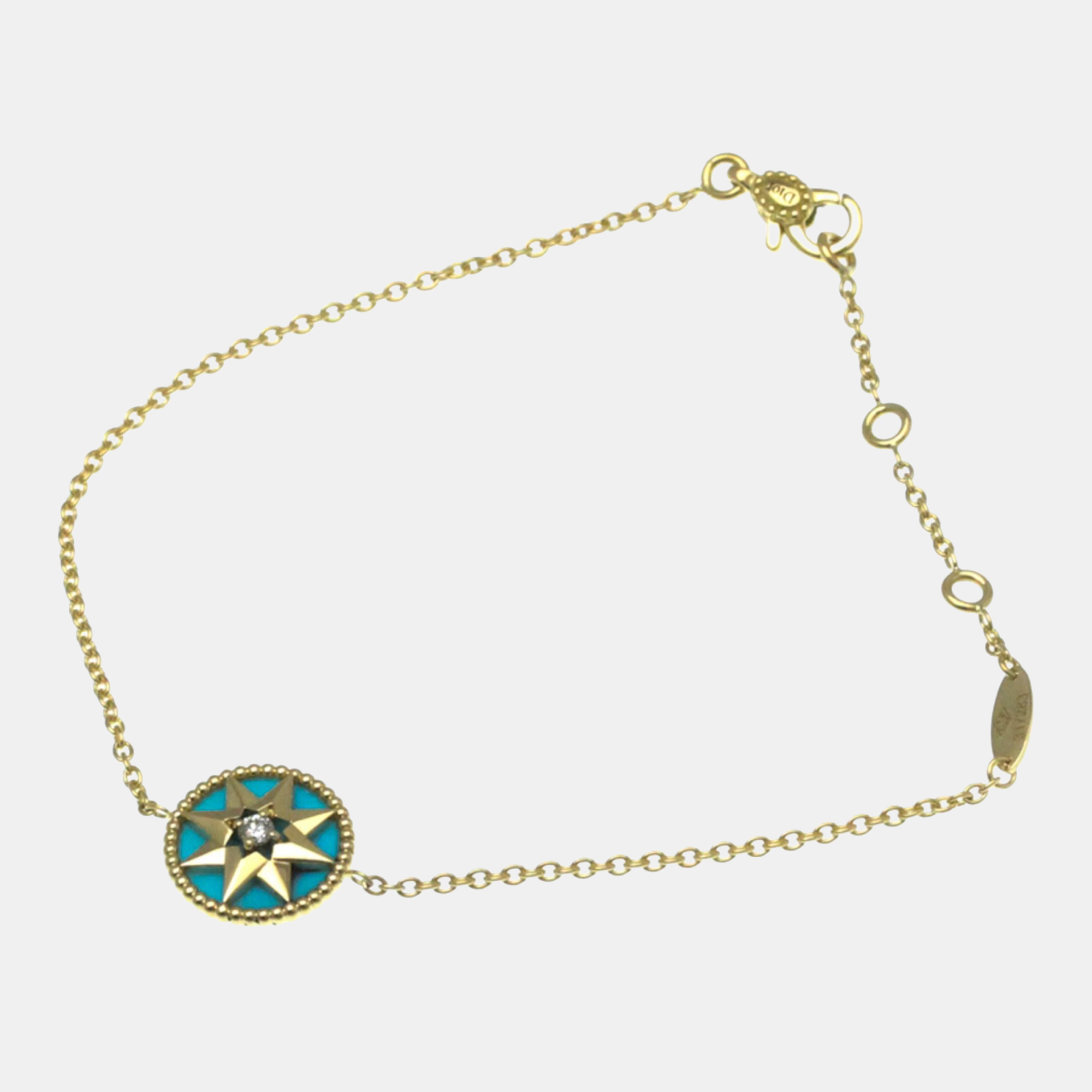 Pre-owned Dior Christian Rose Des Vents Yellow Gold 18k Turquoise Charm Bracelet Gold