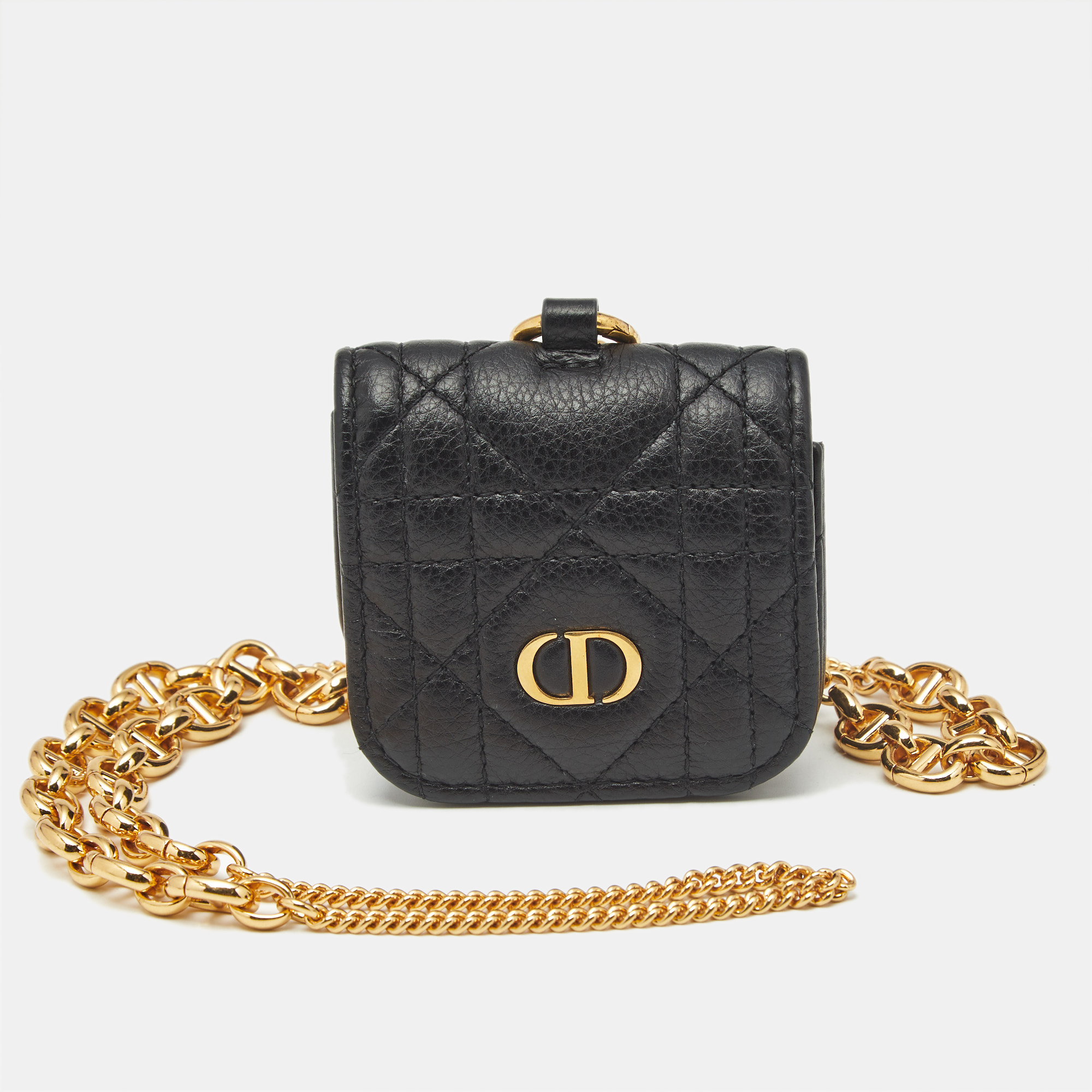 

Dior Black Cannage Leather Caro Airpods Case with Chain