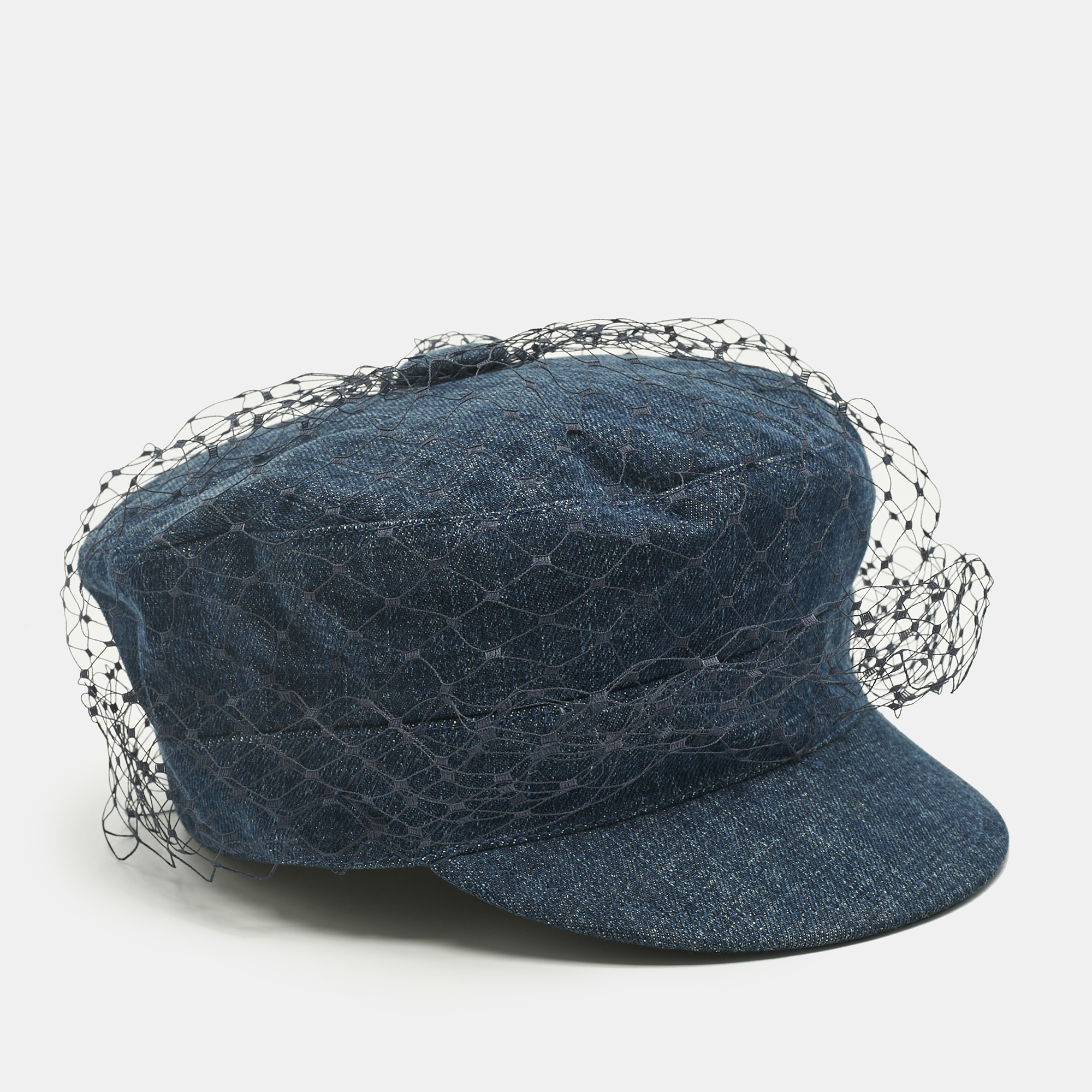 

Christian Dior Blue Denim Veil Detail Arty Cap Size