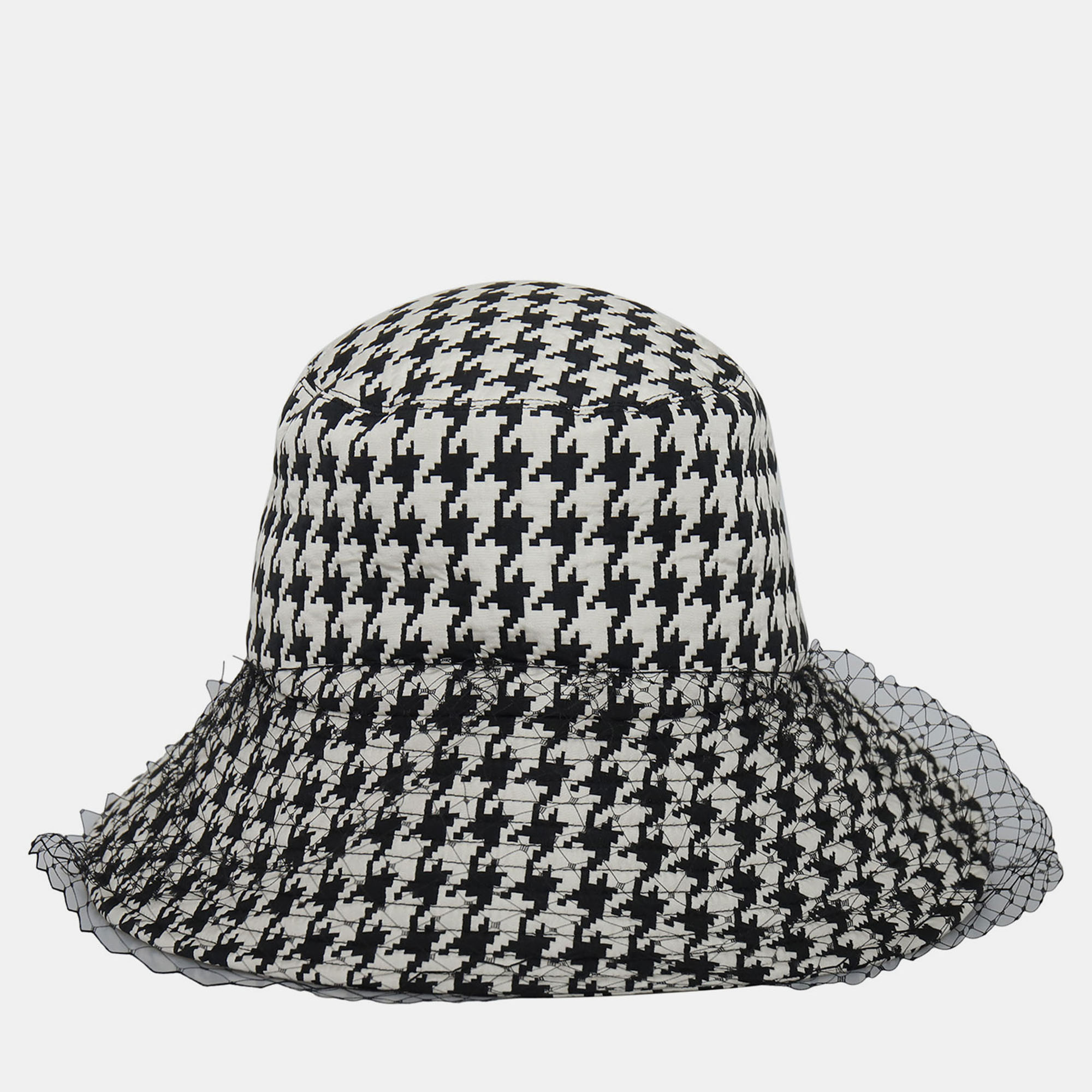 Pre-owned Dior Black/white Houndstooth Veil Bucket Hat