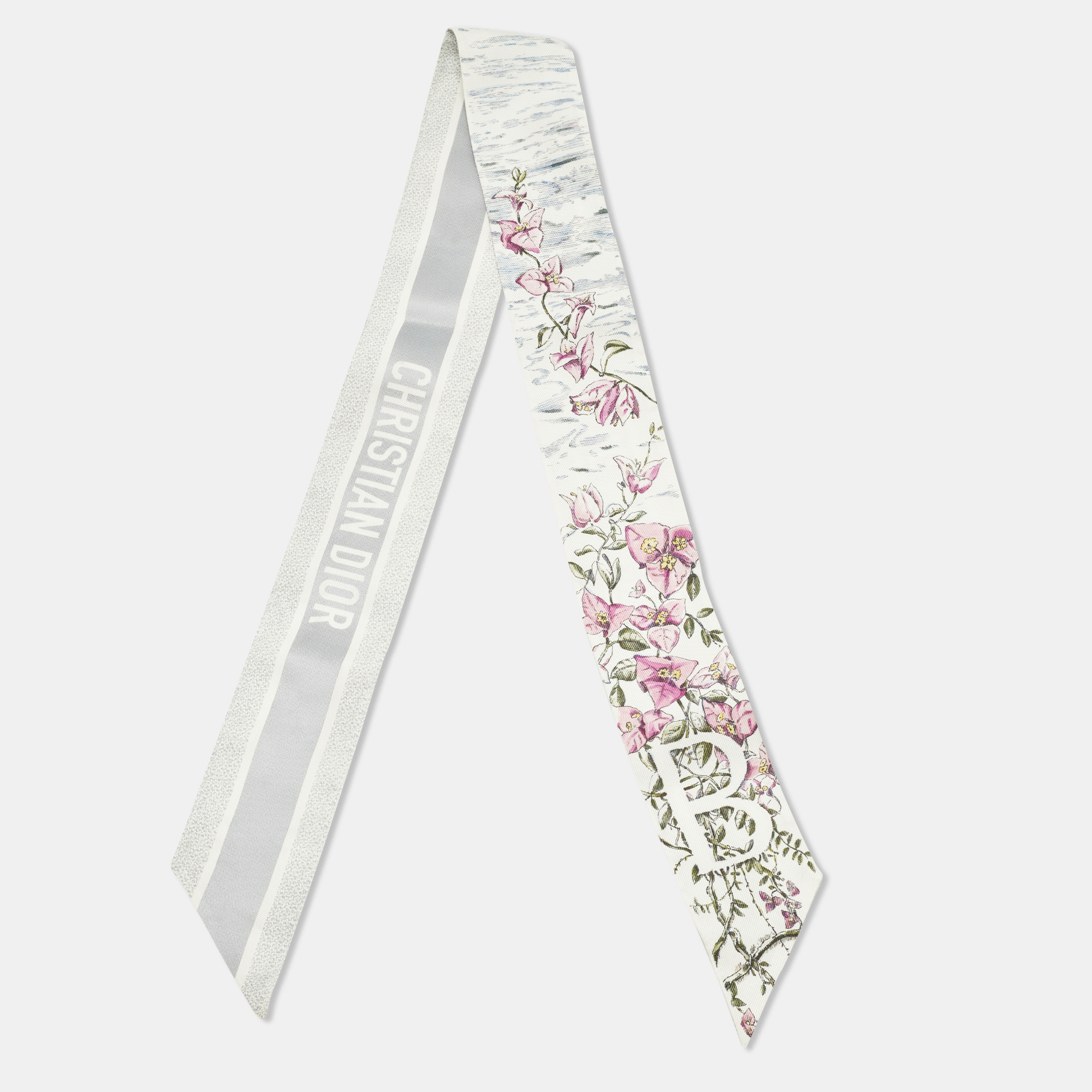 

Christian Dior Grey Floral Print Silk Mitzah