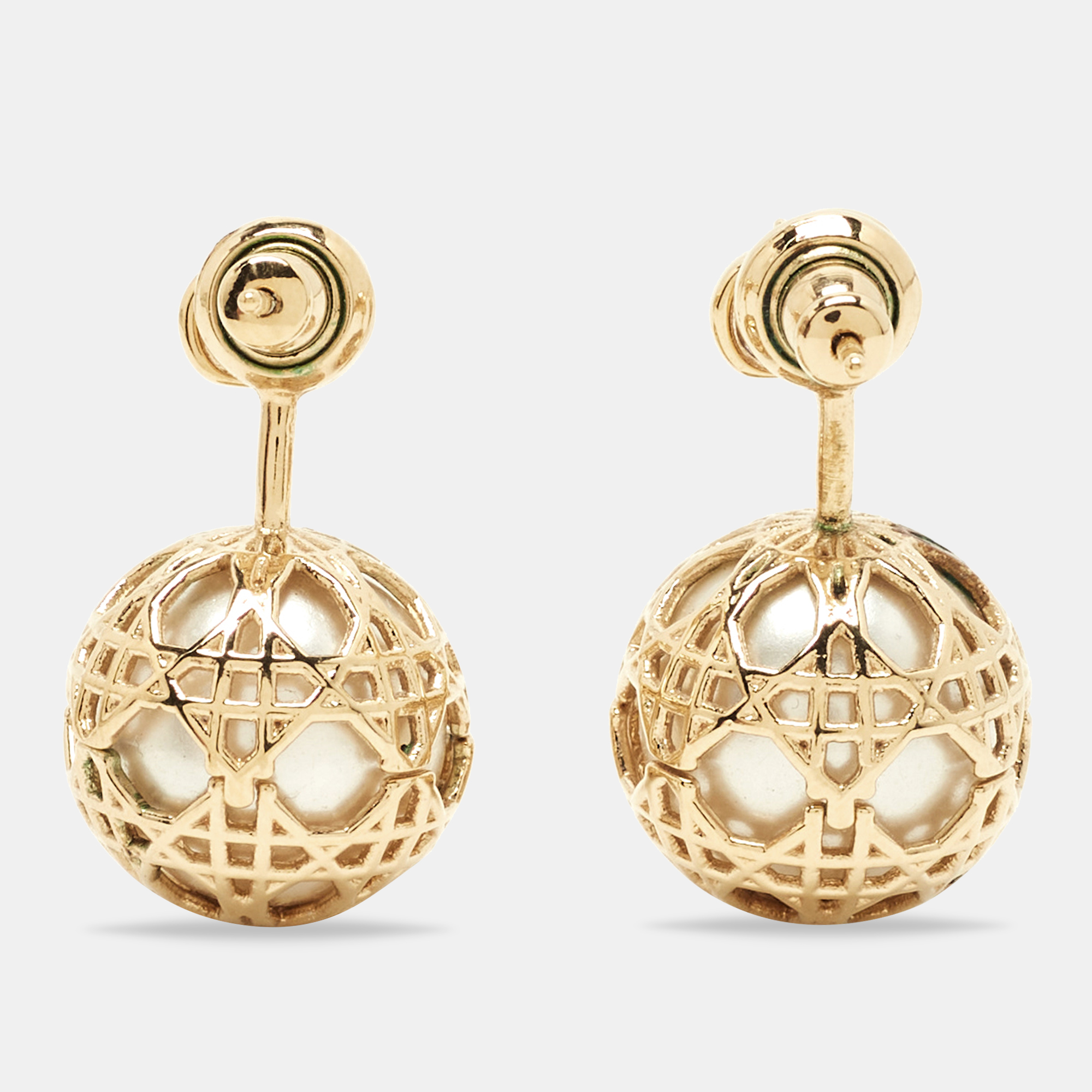 

Dior Secret Cannage Faux Pearl Gold Tone Drop Earrings
