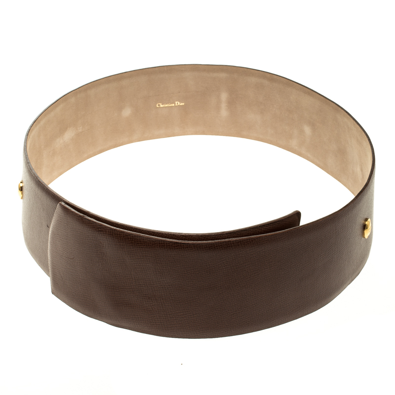 Dior Brown Leather Logo Embellished Waist Belt 85cm