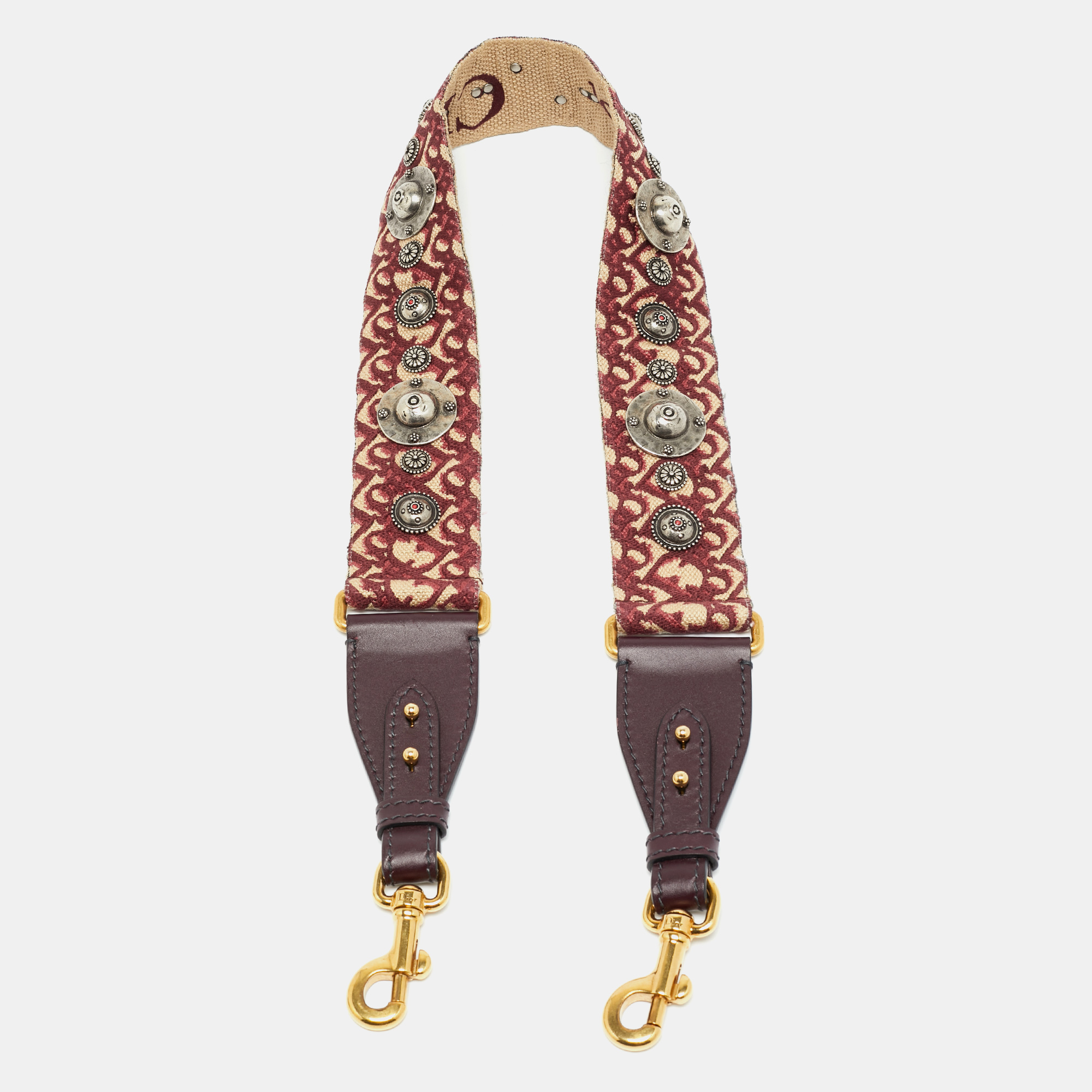 

Dior Studded Shoulder Bag Strap Burgundy/Beige Oblique Canvas and Leather