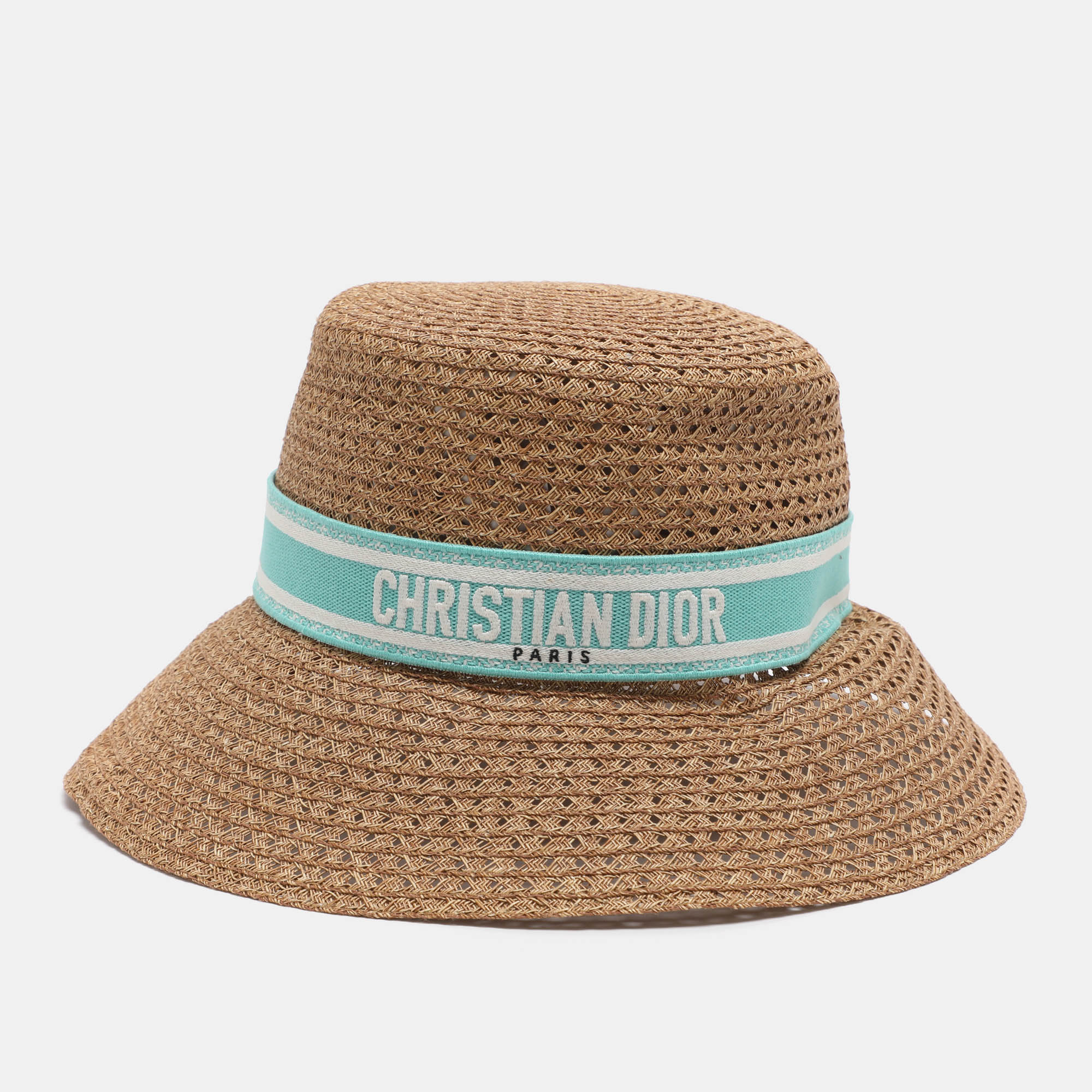 

Christian Dior Brown Embroidered Band Straw D-Bobby Large Brim Hat