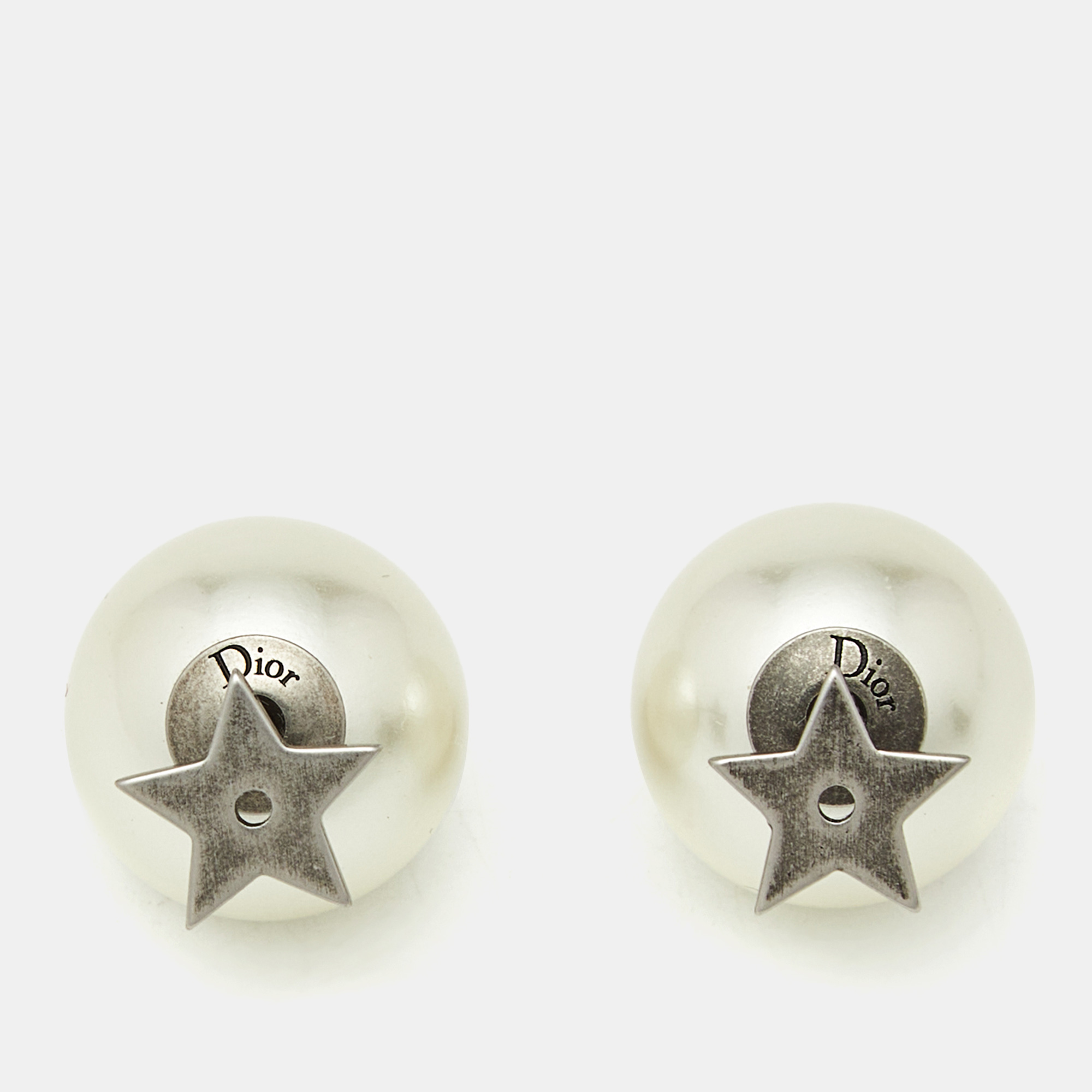 

Dior Star Mise En Dior Tribal Faux Pearl Silver Tone Earrings