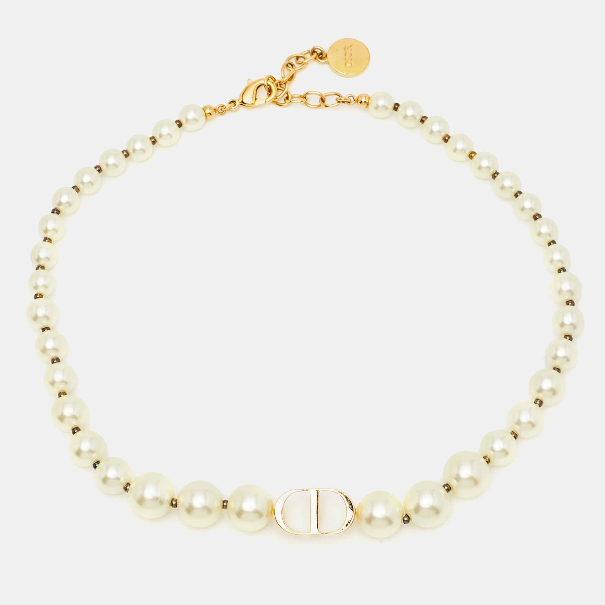 

Dior 30 Montaigne Faux Pearl Gold Tone Choker Necklace
