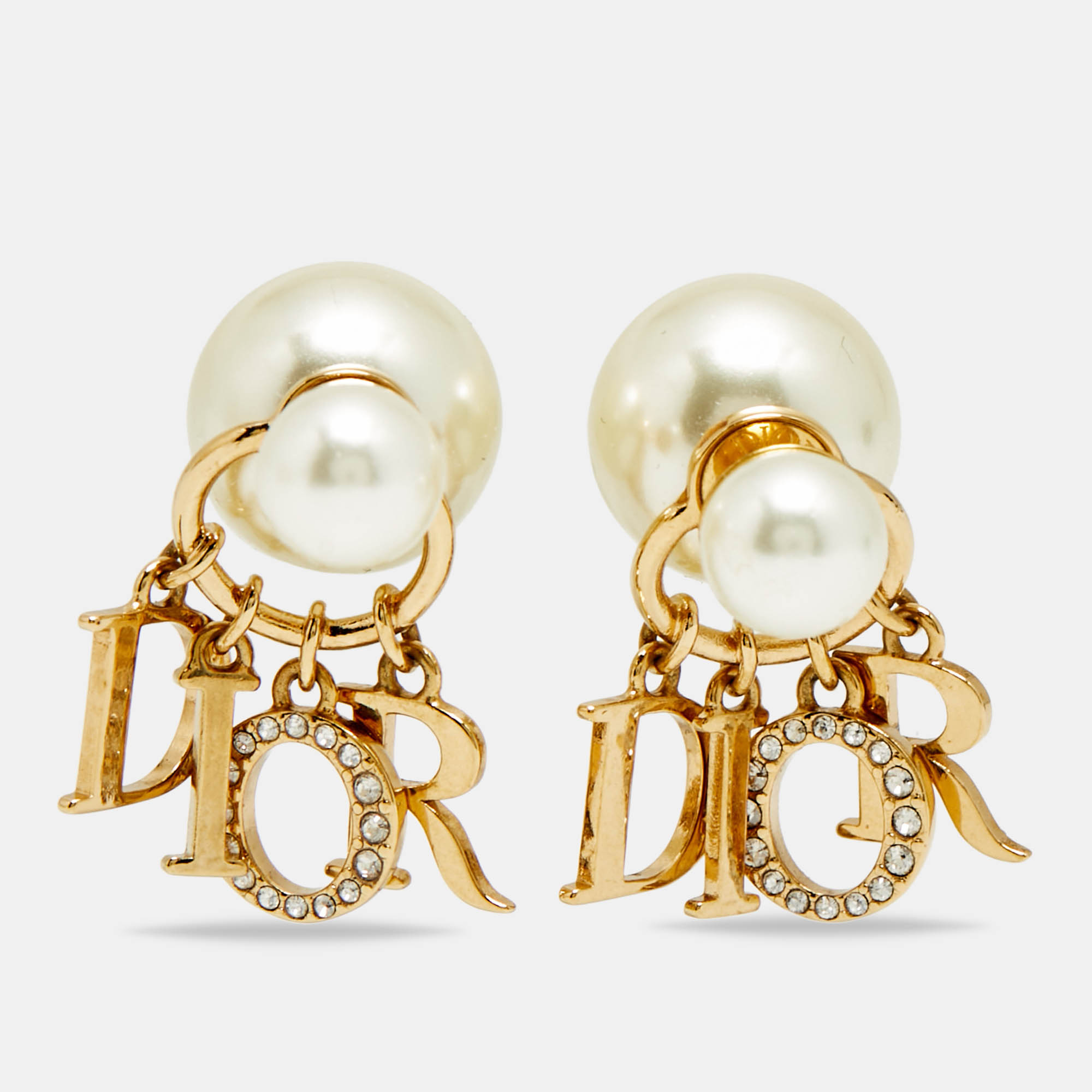 

Dior Tribales Crystals Faux Pearl Gold Tone Earrings
