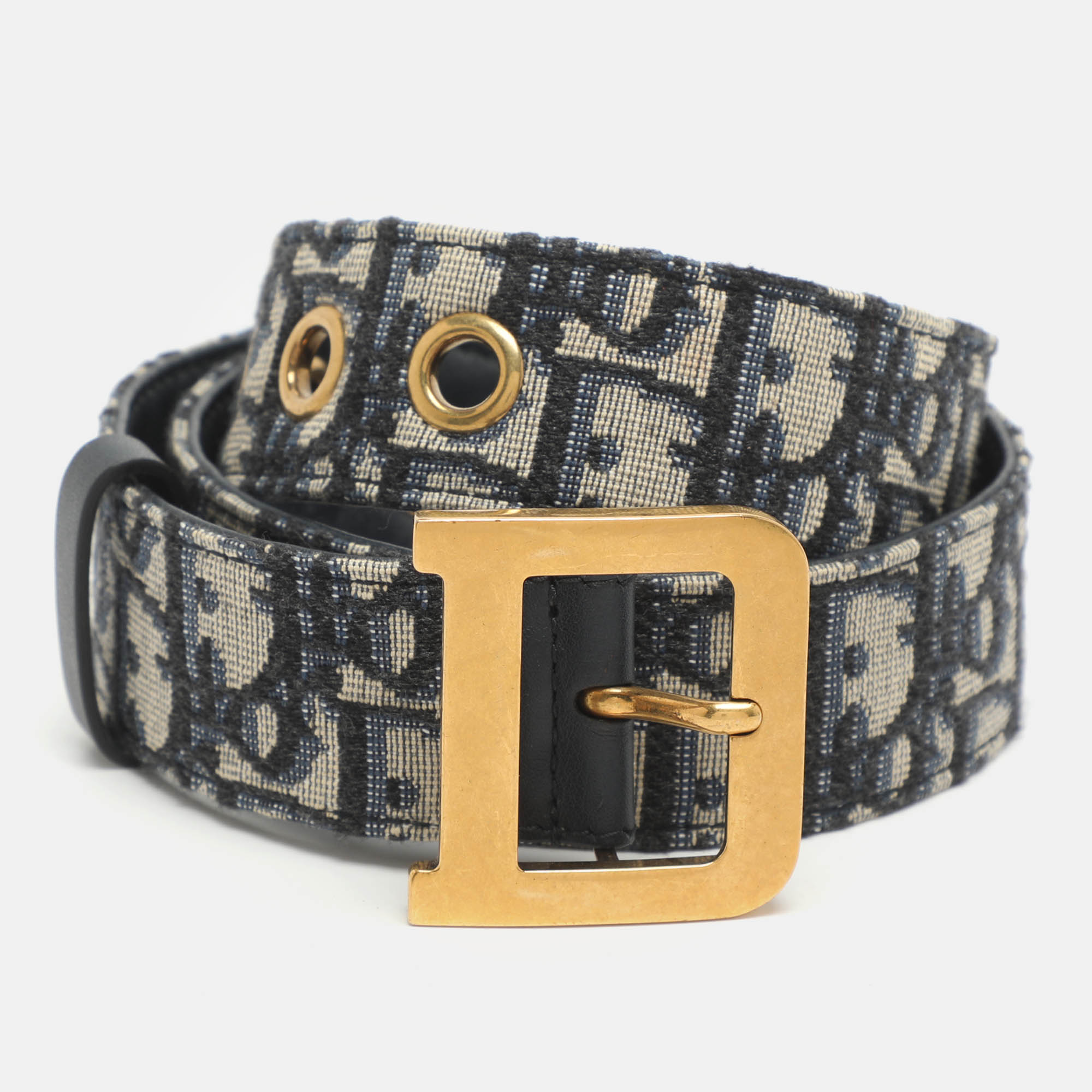 

Dior Beige/Navy Blue Oblique Canvas Diorquake Buckle Belt