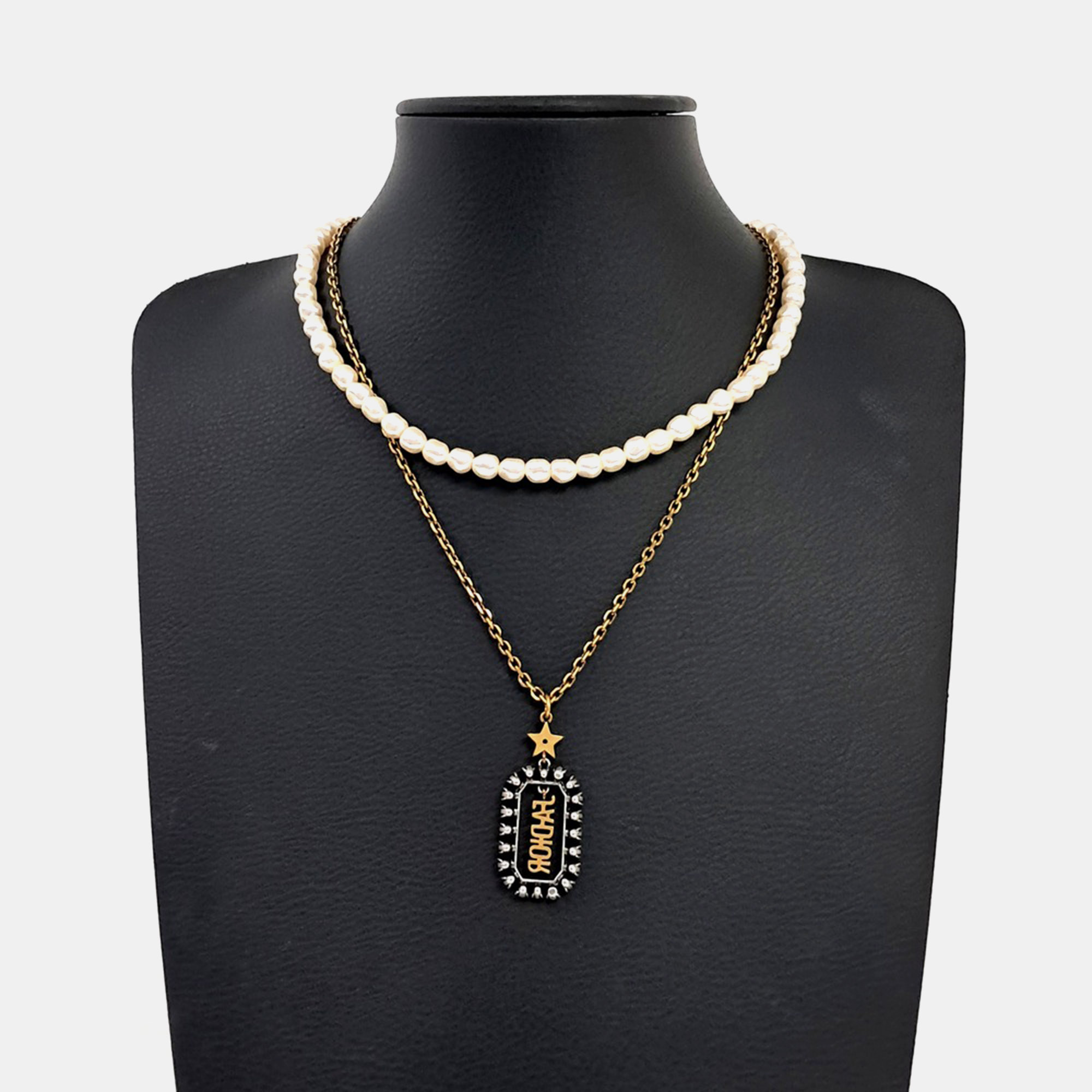 

Dior Gold Tone Metal Faux Pearl Necklace
