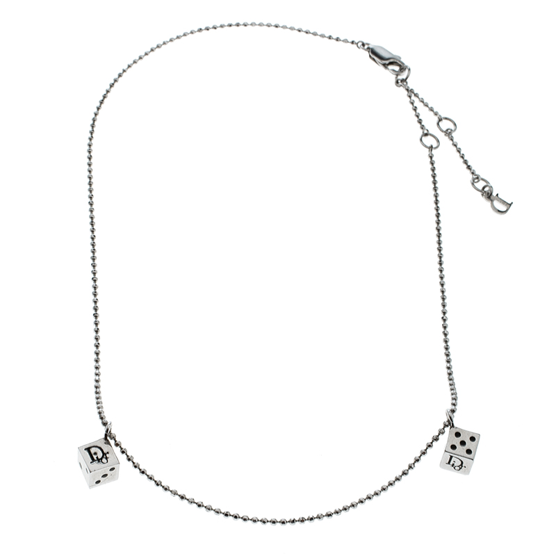 Dior Dice Charms Silver Tone Chain Necklace 