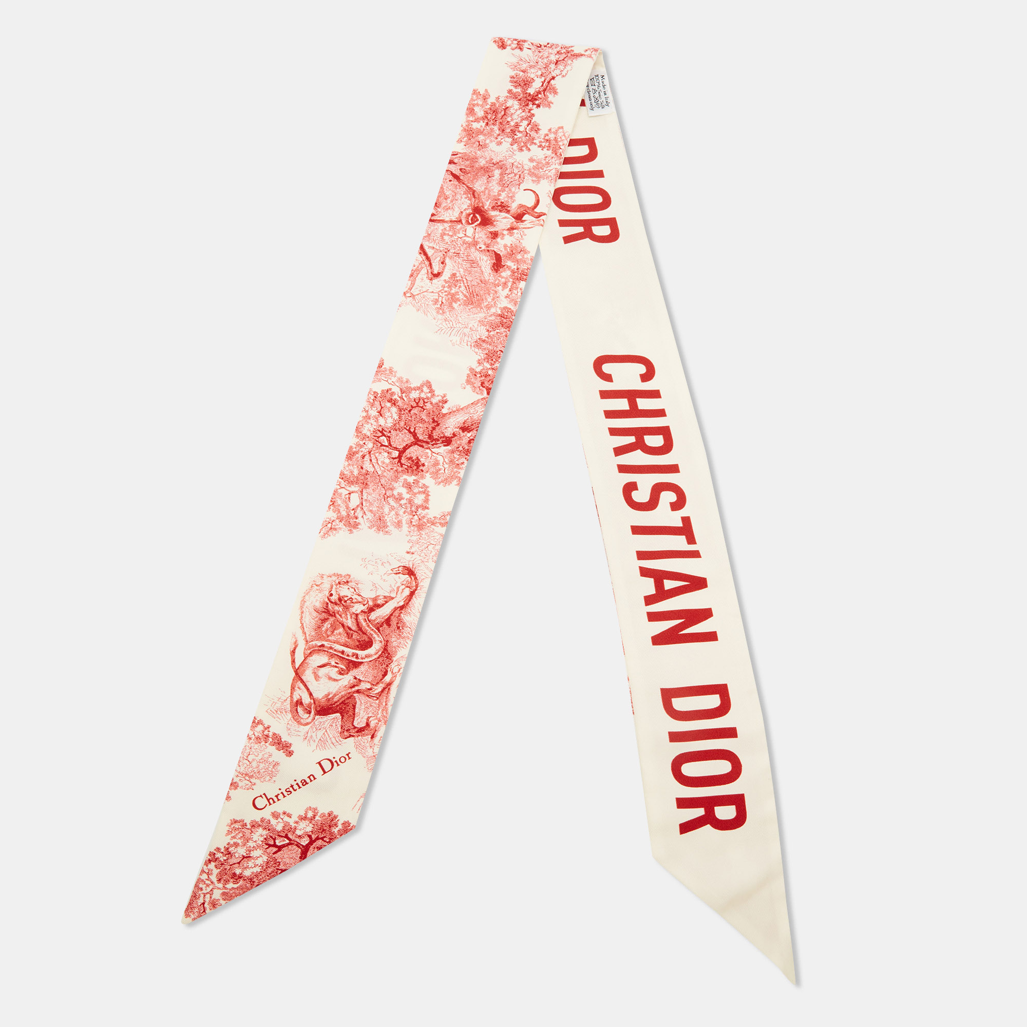 Pre-owned Dior Christian Cream/red Toile De Jouy Print Silk Mitzah Scarf