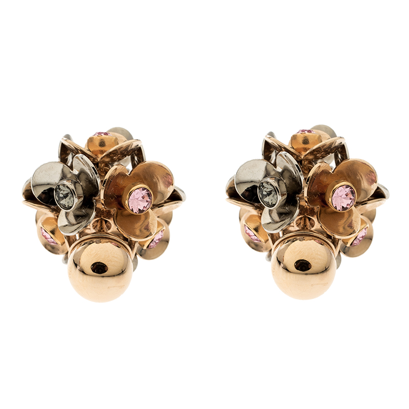 مملوكة مسبقًا Dior Tribale Crystal Two Tone Flower Stud Earrings