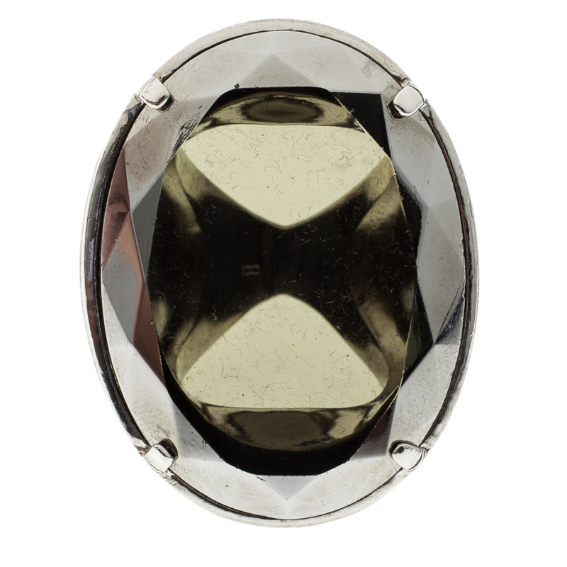 

Dior Oval Crystal Silver Tone Oversized Ring Size