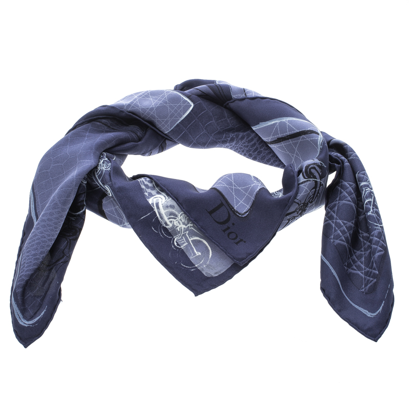 Dior Navy Blue Bag Print Silk Square Scarf Dior The Luxury Closet