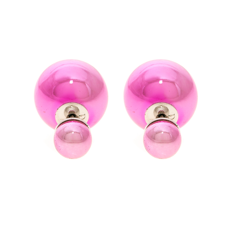 Dior Tribales Pink Metallic Silver Tone Stud Earrings