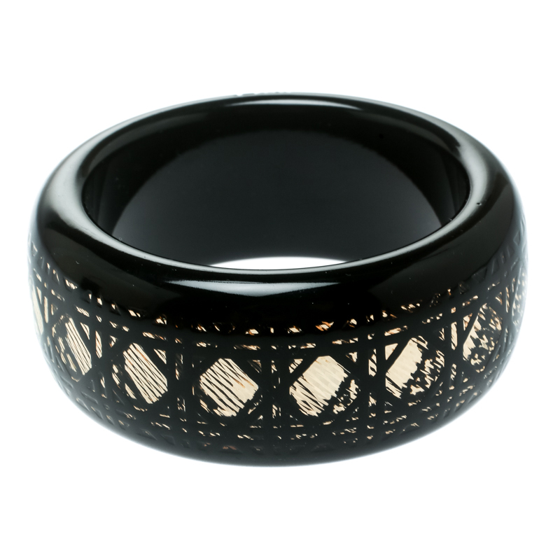 Dior Black Cannage Pattern Wide Bangle Bracelet