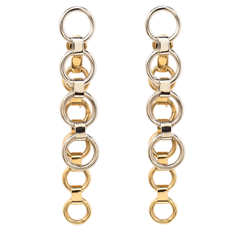 Pre Owned Dior Two Tone Metal Chain Link Dangle Earrings