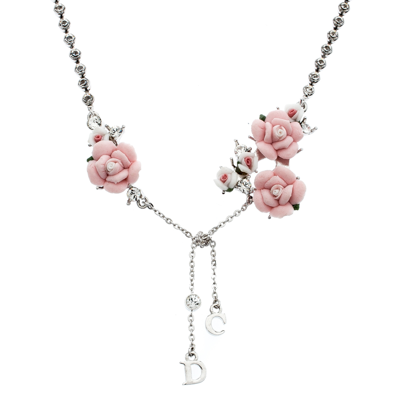 

Dior Crystal Chain Rose Embedded Choker Necklace, Pink