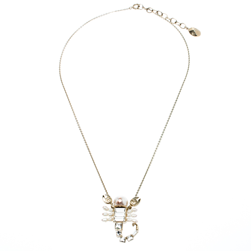 

Dior Gold Tone Crystal Christian Me Zodiac Scorpion Pendant Necklace