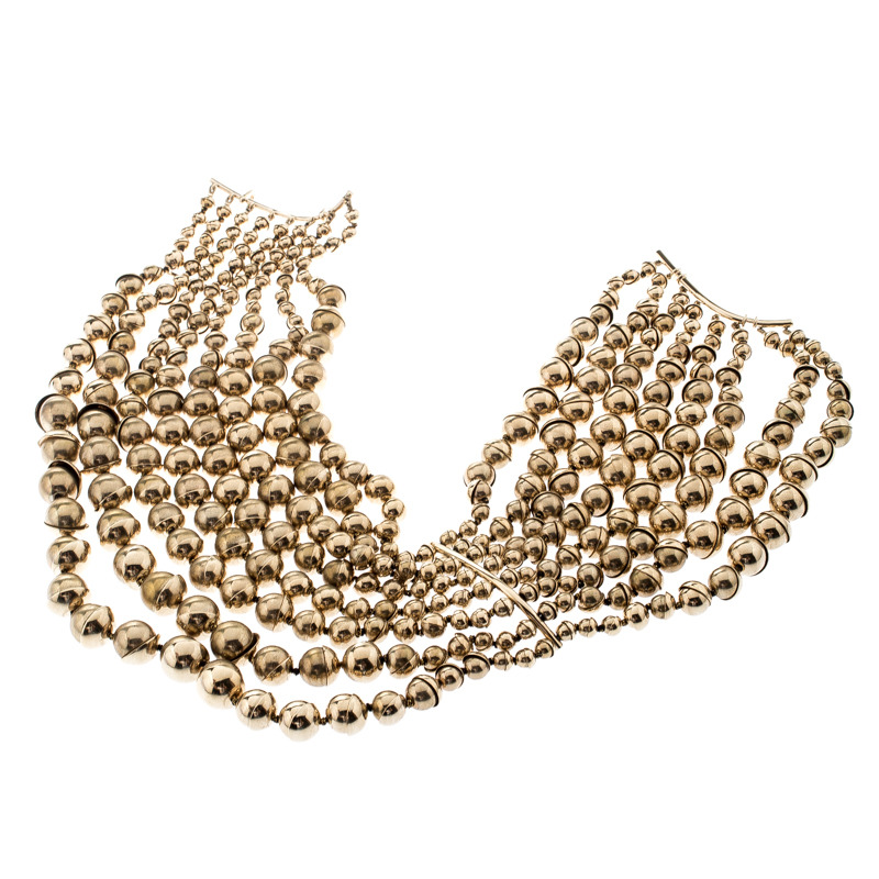 

Dior Mise En Dior Tiered Gold Tone Metal Bead Choker Necklace