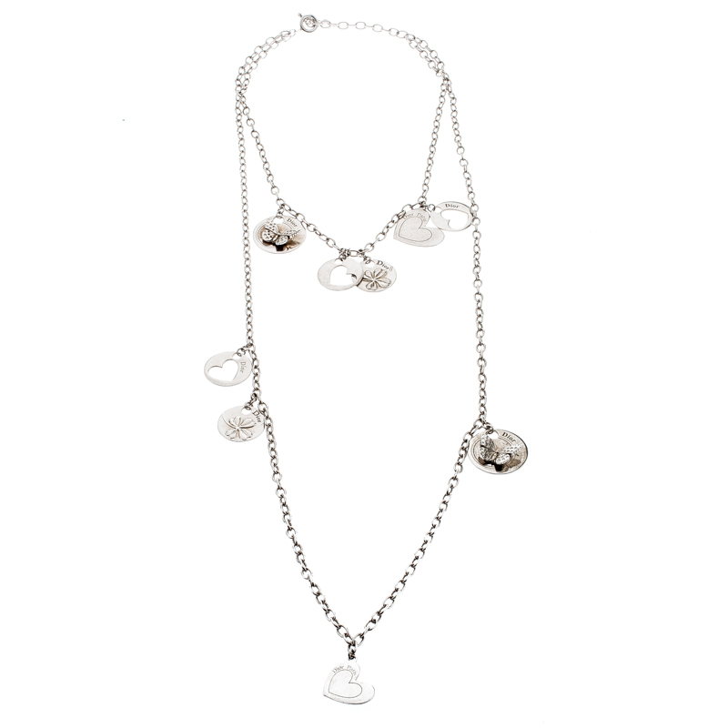 Dior Multi Charms Two Tiered Sterling Silver Necklace