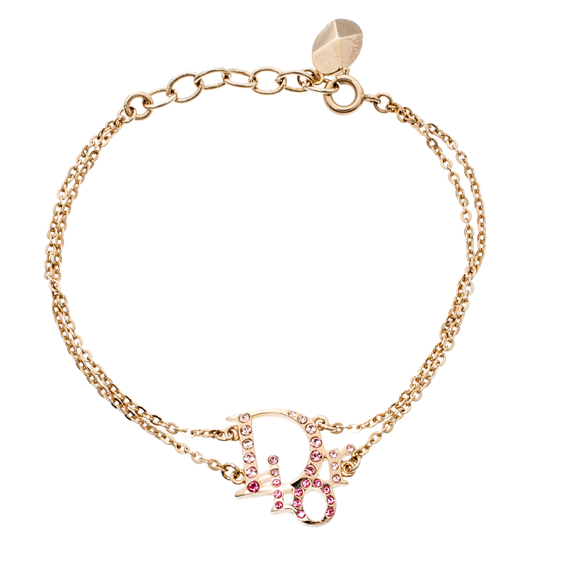 Dior Oblique Crystal Gold Tone Bracelet 19 cm